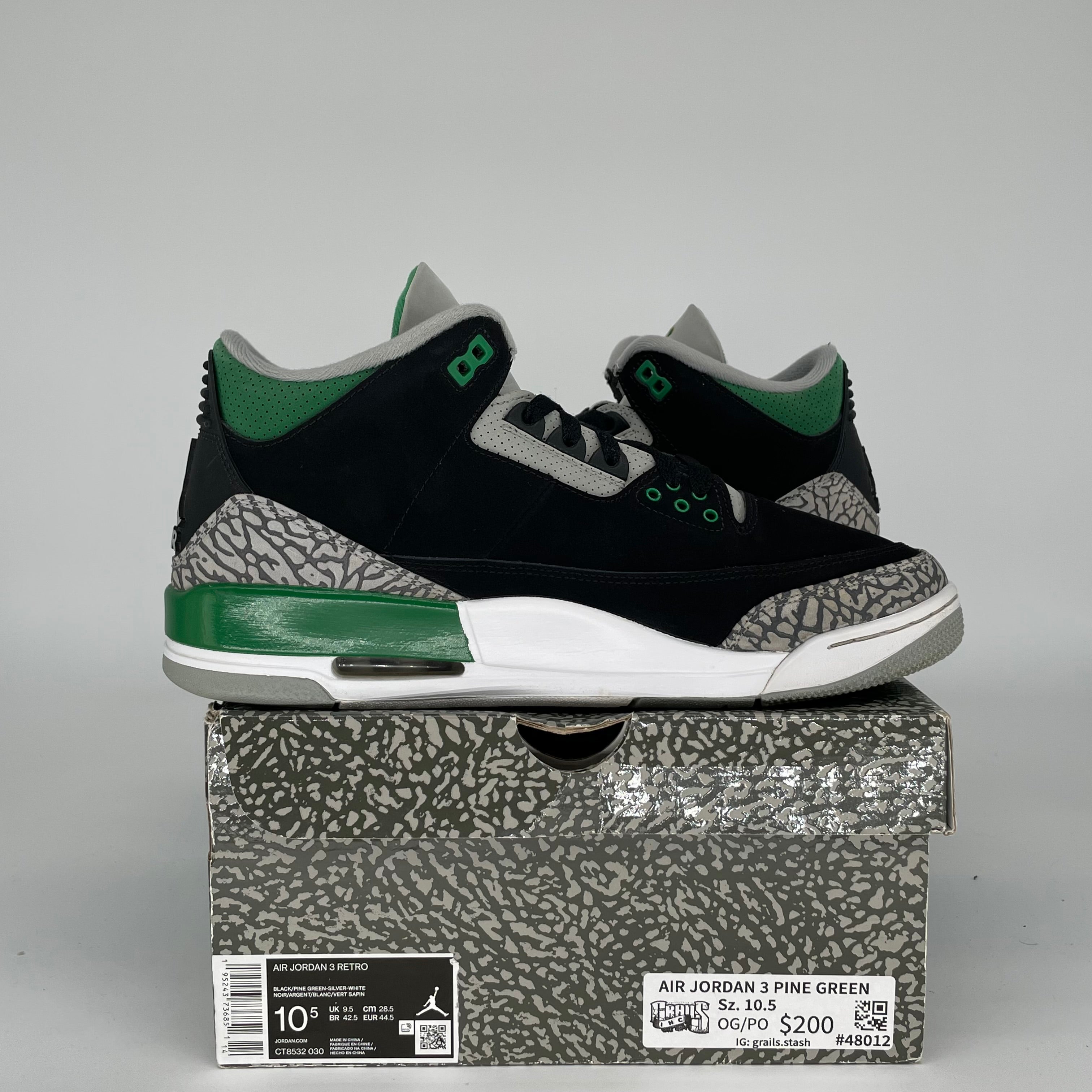 AIR JORDAN 3 Retro Pine Green Men's Basketball Shoes Size 10.5 (CT8532-030) - Perfect for Streetwear, Sneaker Collection & Casual Wear