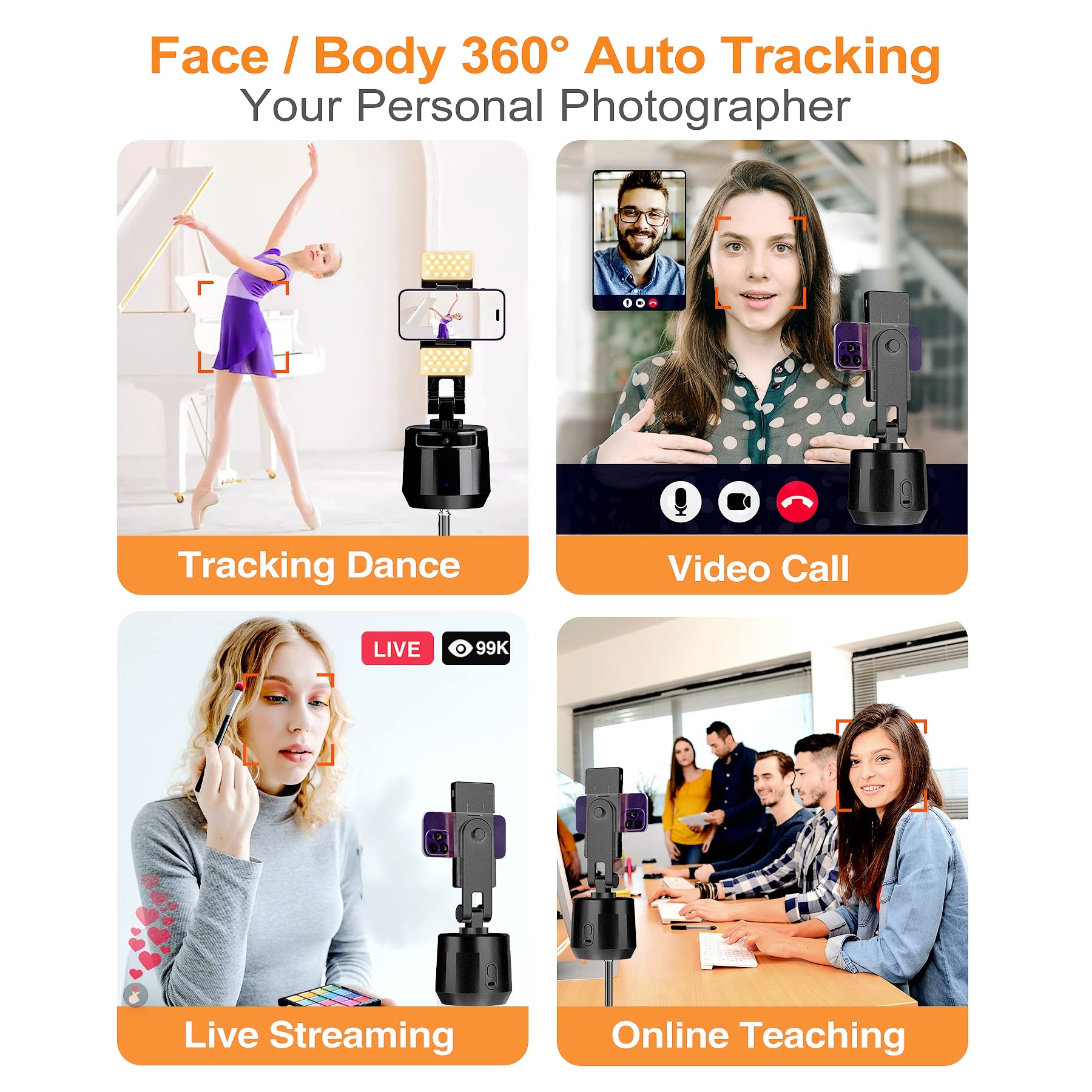 Auto Face Tracking Tripod 360° Rotation - No APP Needed, Rechargeable Smartphone Holder with Remote for YouTube, TikTok, Vlogging & Live Streaming - Perfect for Content Creators & Social Media Influencers (Black)