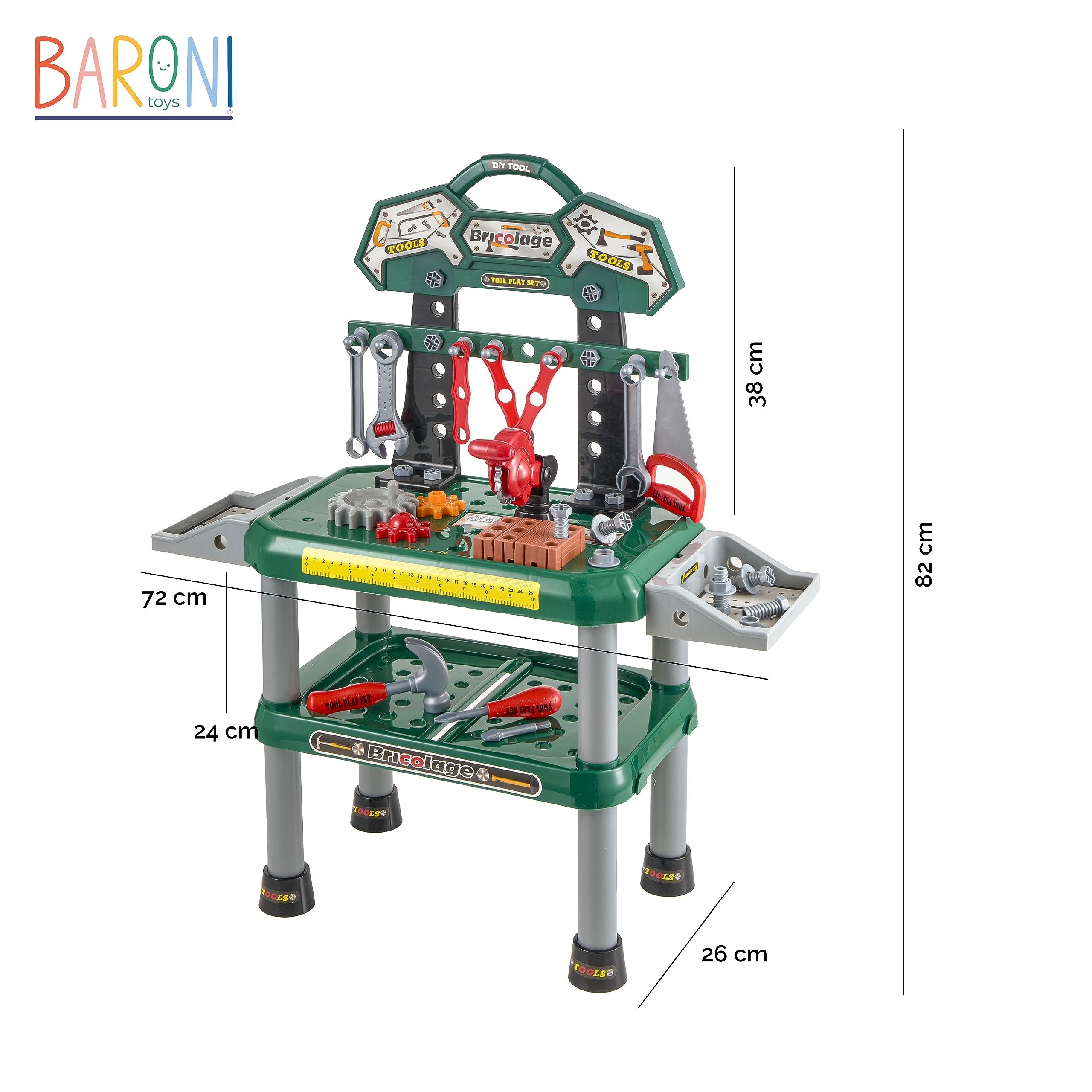 Baroni Kids Workbench Toy with 74 Accessories - Wooden Carpenter & Mechanic Playset for Ages 3-7 - Perfect for Pretend Play & STEM Learning