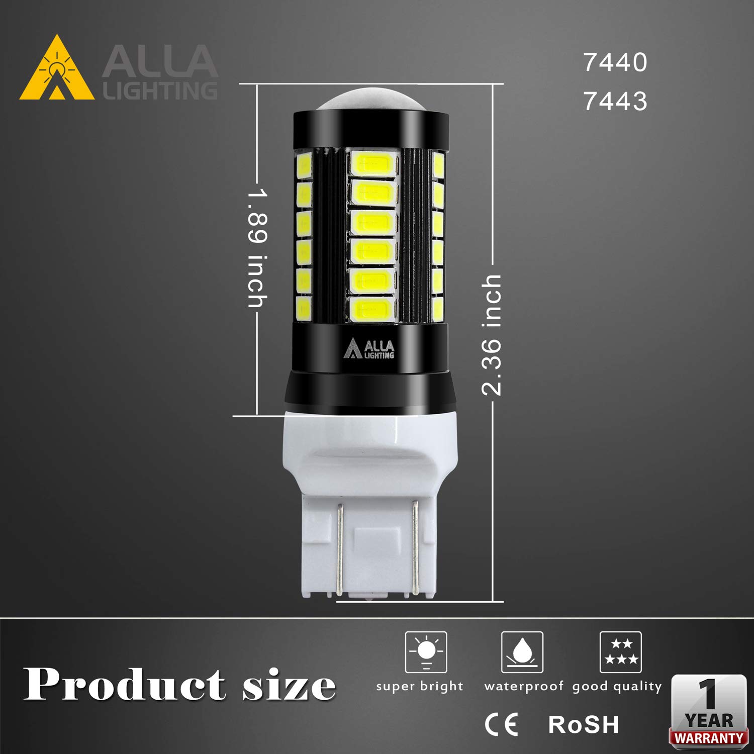 Alla Lighting LED 7440 7443 Strobe Brake Light Bulbs - 6000K Xenon White, Super Bright 2800lm, 12V 5730 SMD T20 7441 7443LL LED Flashing Stop Lights & Taillights - Perfect for Cars, Trucks, Motorcycles & Emergency Vehicles