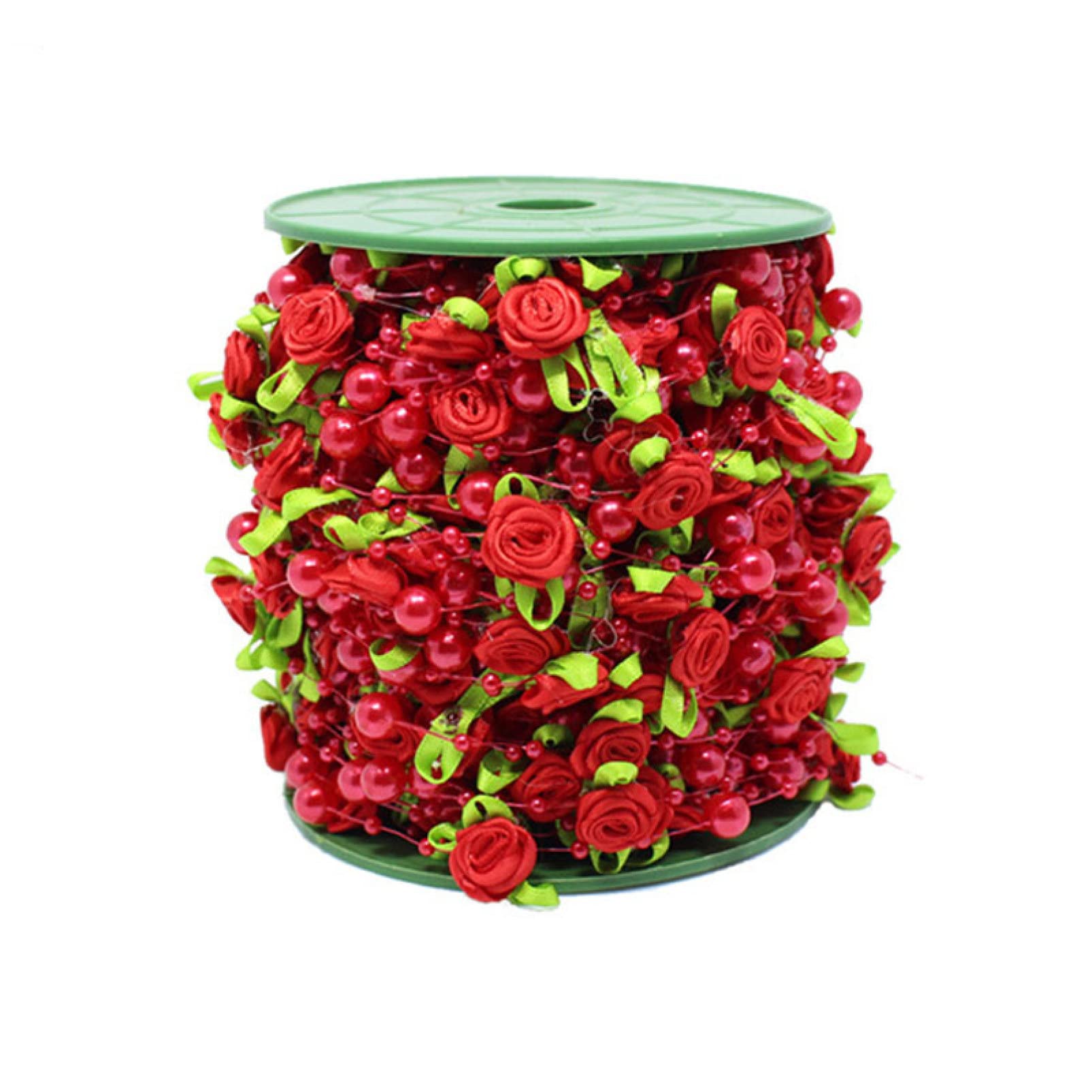 6.56 Ft Artificial Rose Strings with Pearl Leaves and Beads - DIY Craft Ribbon for Wedding, Party, Home Decor - Perfect for Bouquets, Centerpieces, Wreaths & Gift Wrapping