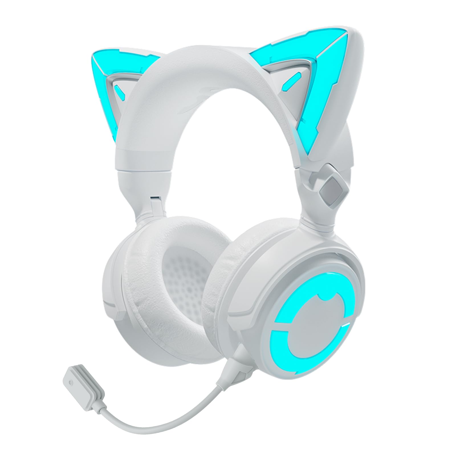 YOWU Cat Ear RGB Gaming Headset with Mic - 2.4G Wireless & Wired USB/Type C Bluetooth Headphones for PC, PS4, PS5, XBOX, Switch (White) - Perfect for Gaming, Streaming & Cosplay