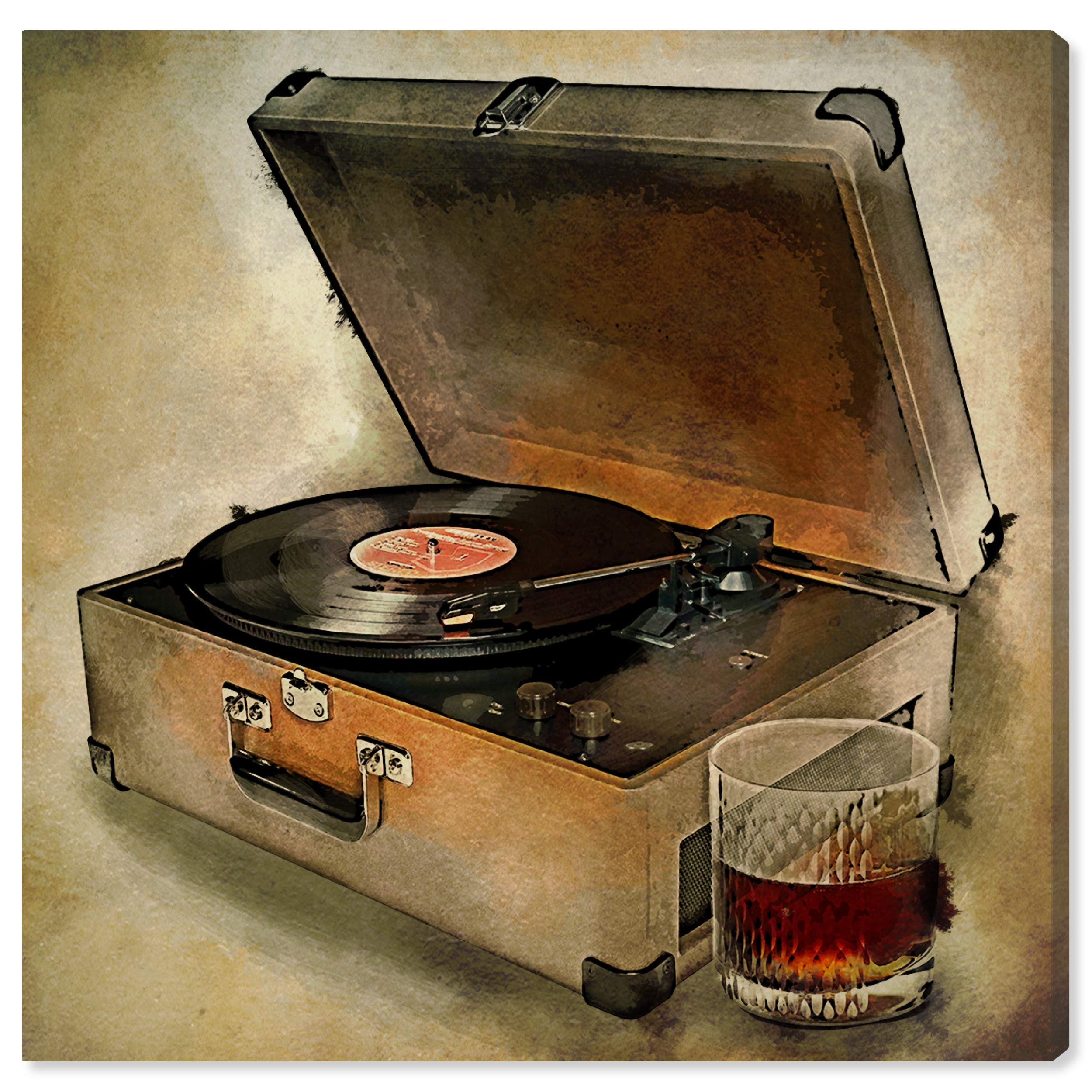 Oliver Gal Artist Co. 'Drink to The Tunes' Music Wall Art Canvas Print - 20x20 Inch Brown & White Home Decor - Perfect for Living Room, Bedroom & Bar Decorations