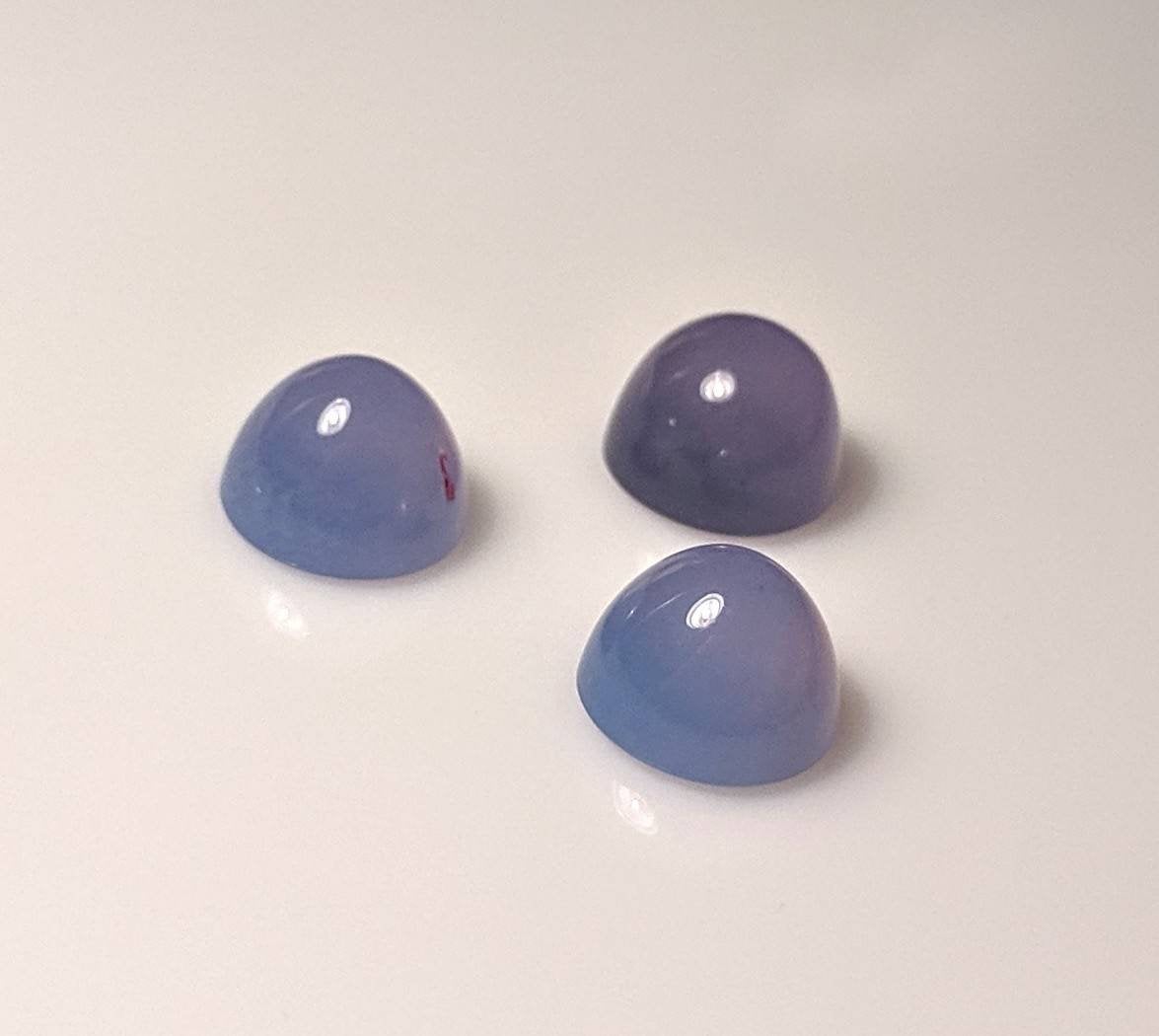 Natural American Blue Chalcedony Round Cabochon 10mm - Lot of 3 High Quality USA Mined Gemstones for Jewelry Making, Wire Wrapping & Crystal Healing