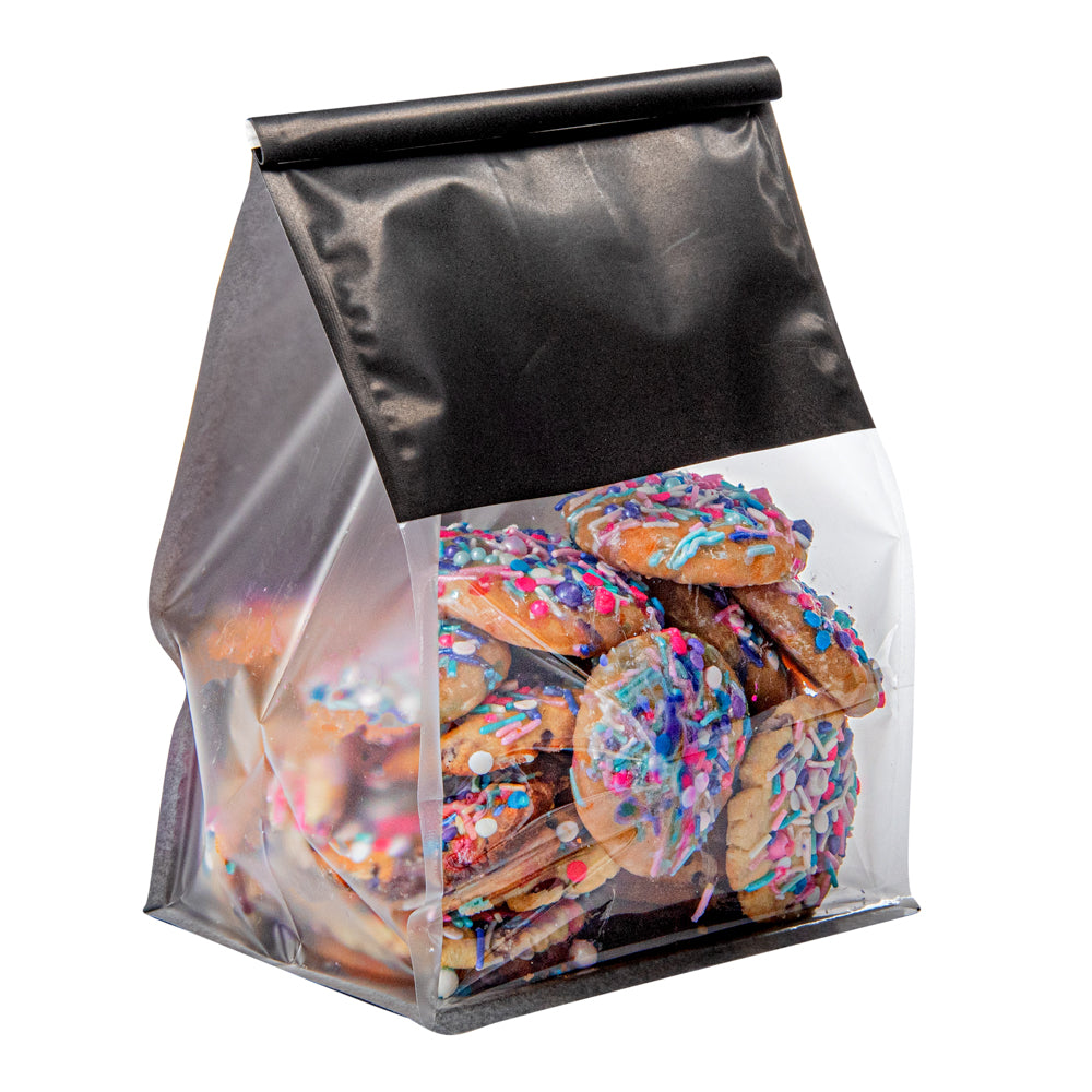 Premium Black Cotton Paper Tin Tie Bags with Clear Window - 6.25