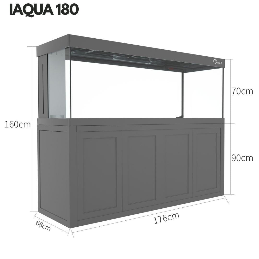 IAQUA 180 Gallon Crystal Clear Glass Aquarium Tank with Sump & Aluminum Cabinet - Premium Saltwater & Freshwater Fish Tank for Home, Office or Commercial Use