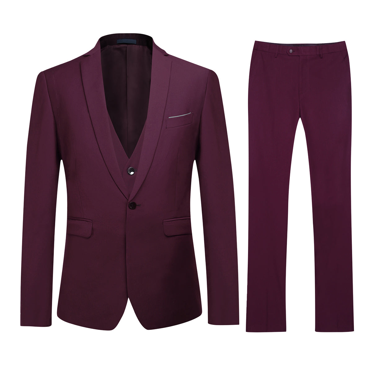 3 Piece Slim Fit Classic Casual Suit for Men - Dark Red | Business, Wedding & Formal Events | Premium Comfort & Stylish Look