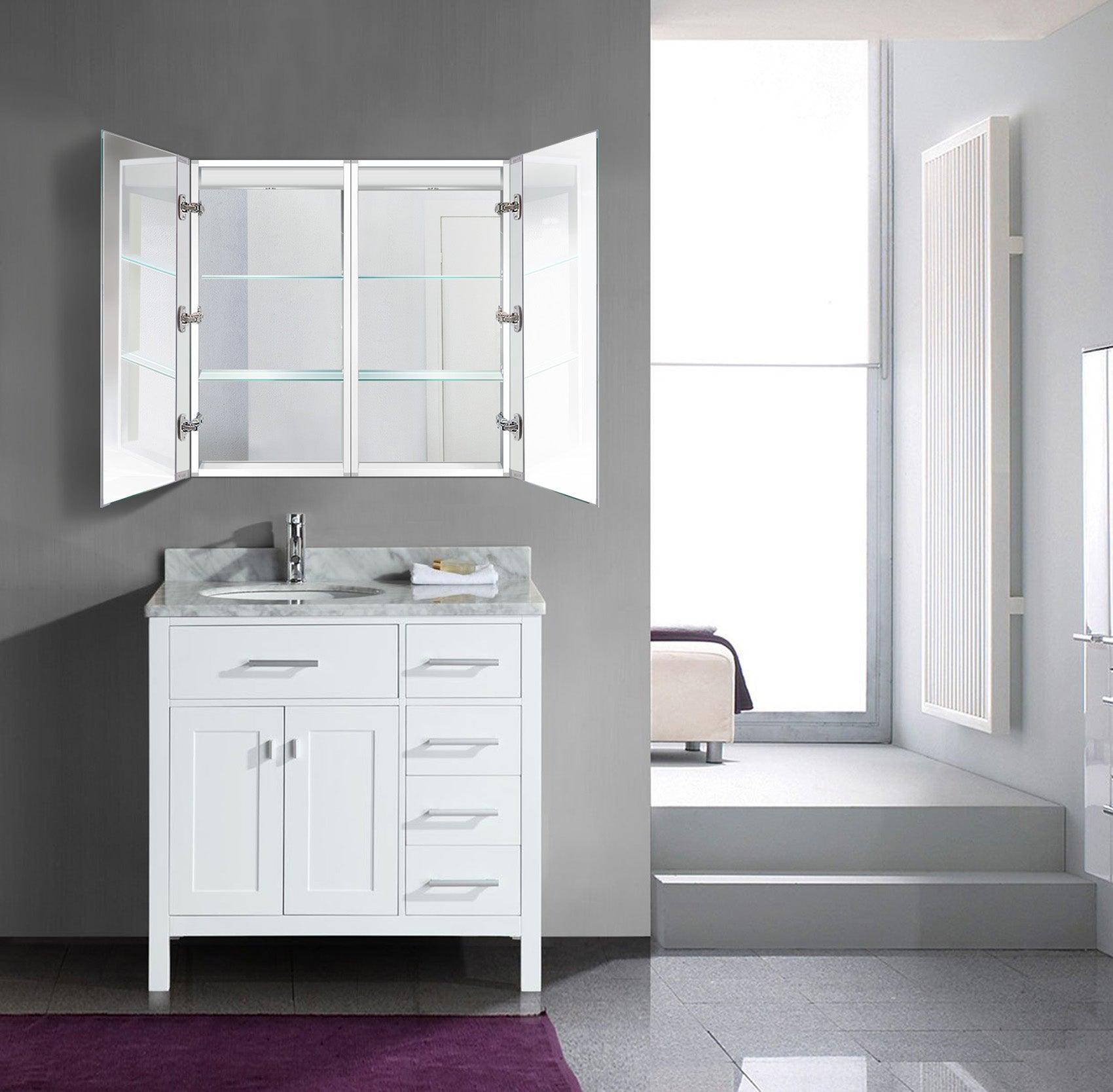 Krugg Kinetic 30x30 Inch LED Bathroom Mirror Medicine Cabinet with Adjustable Dimmer & Anti-Fog Defogger - Perfect for Modern Bathrooms, Vanities, and Spa-Like Home Decor