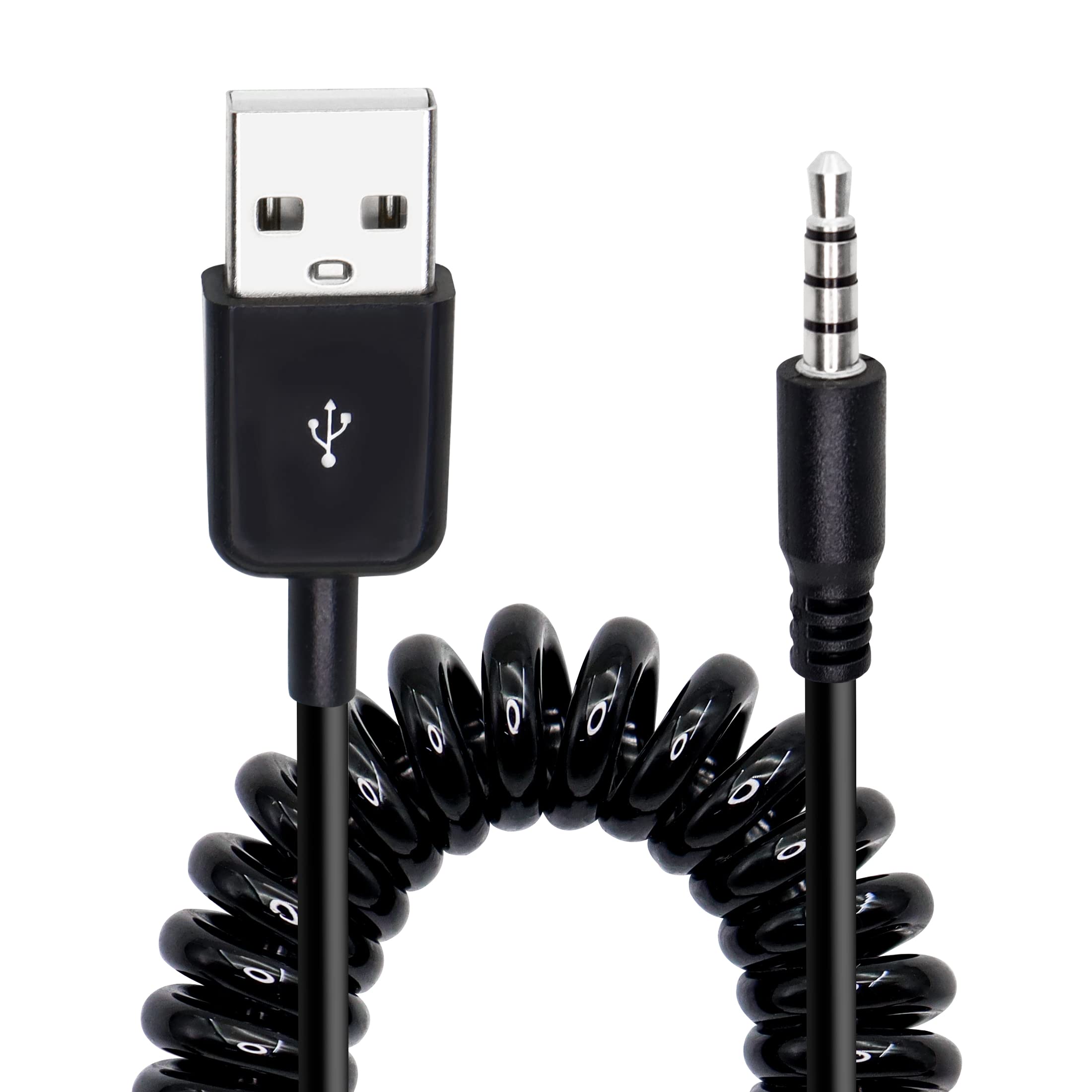 YACSEJAO USB to 3.5mm Audio Jack Coiled Cable - 3.5mm Male AUX to USB 2.0 Male Charging Adapter Cord for MP3 Players, Headphones, Car Audio & Portable Speakers - Perfect for Music Streaming, Hands-Free Calls & Device Charging