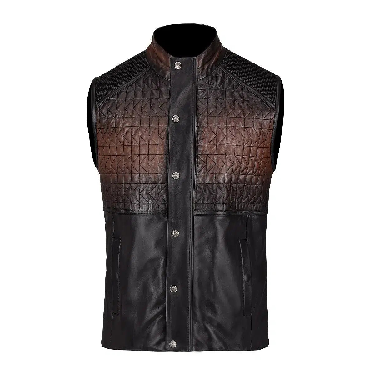 Men's H295COB Cuadra Brown Casual Lambskin Leather Quilted Vest - Stylish Winter Outerwear for Everyday Wear & Outdoor Activities