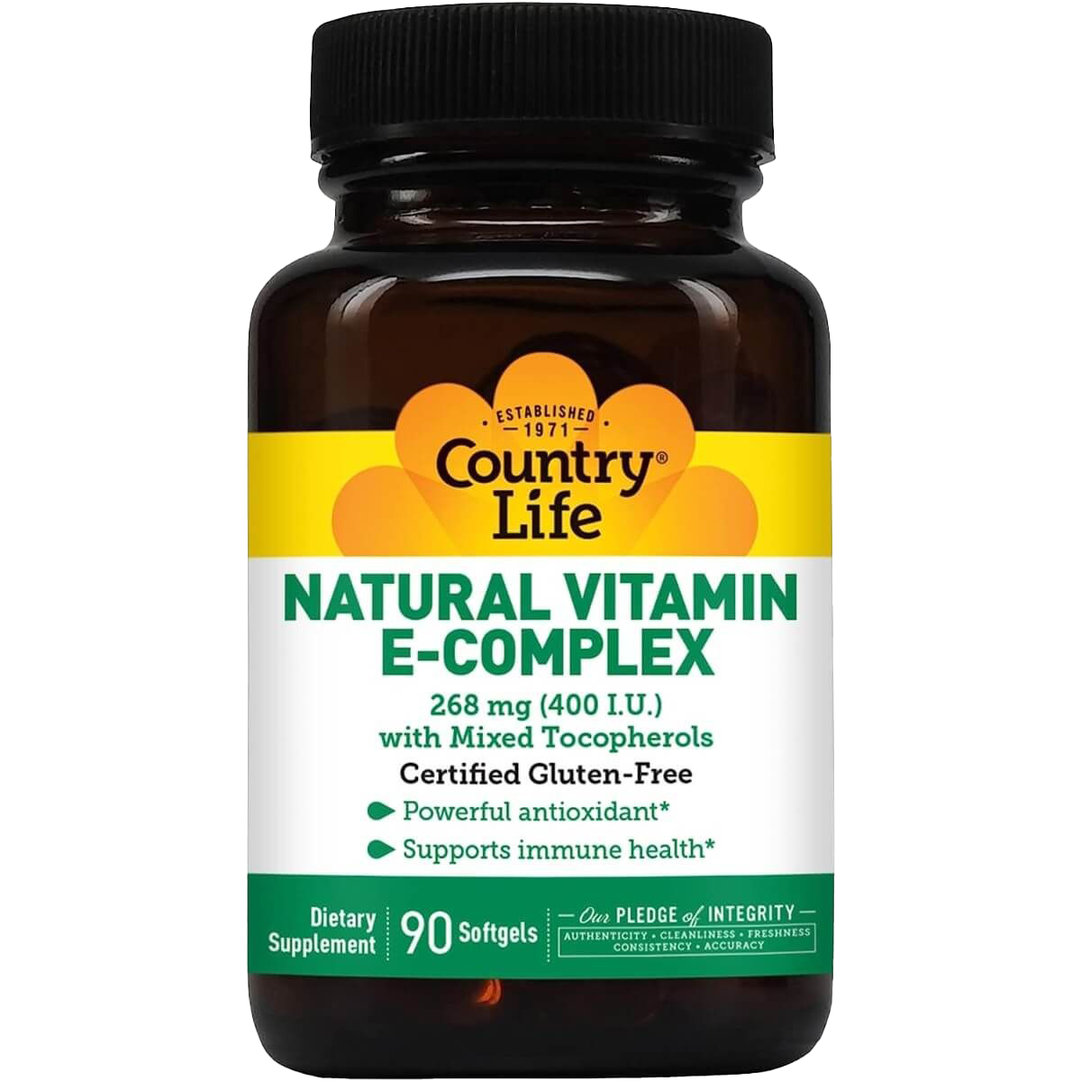Country Life Vitamin E Complex 400 IU - 90 Softgels for Immune Support & Skin Health - Antioxidant Supplement for Daily Wellness & Heart Health