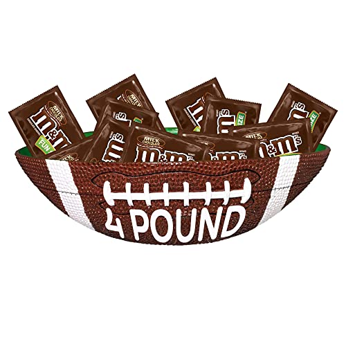 4 Pounds Bulk Milk Chocolate Candy Pieces in Football Party Bowl - Bulk Chocolate for Room Decor, Sporting Events & House Parties - Plastic Serving Bowl Full of Candy - Perfect for Game Day Snacks, Birthday Parties & Holiday Gatherings
