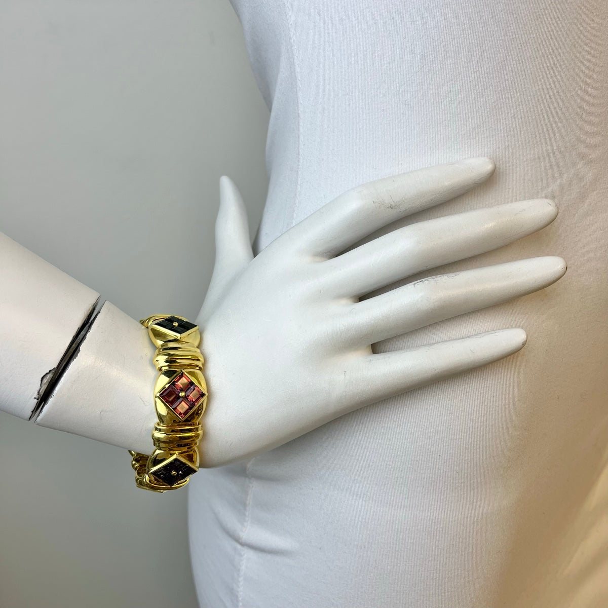 18K Gold Bracelet with Pink & Green Tourmaline, Iolite & Citrine Gemstones | Elegant Jewelry for Women | Perfect for Weddings, Anniversaries & Special Occasions
