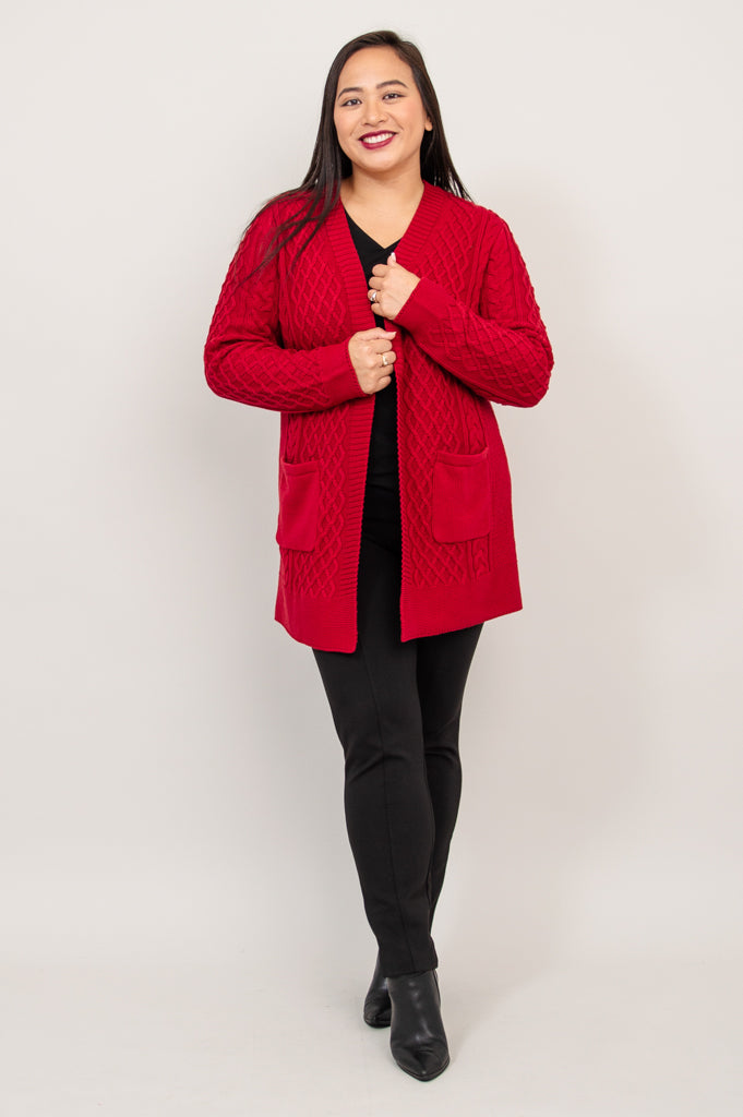Jenny Cardigan Women's Red Bamboo Cotton Knit Sweater - Cozy & Stylish for Fall, Winter & Casual Outings
