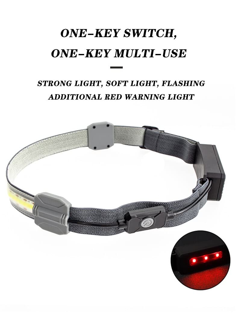 Super Bright USB Rechargeable Headlamp - 50,000 Lumens Wide Beam 210° COB & Red Light Bar Headlight with 3 Modes | Lightweight Head Flashlight for Camping, Hiking, Cycling, Running & Night Work