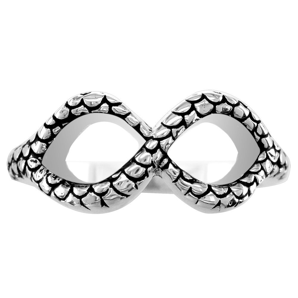Sterling Silver Infinity Ring with Reptile Scale Design - Elegant Black Jewelry for Women, Perfect for Gifts, Anniversaries, and Everyday Wear