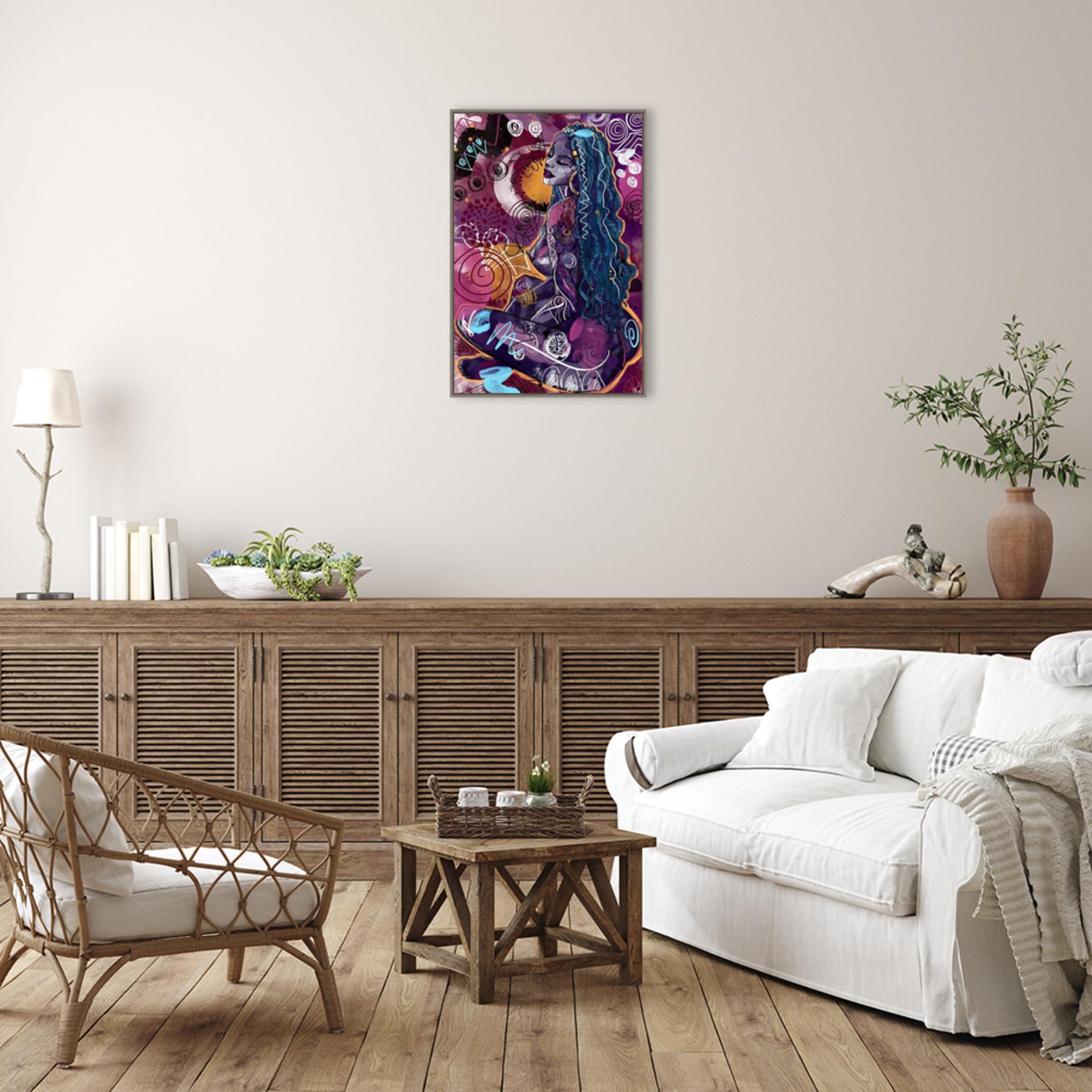 Amanti Art Framed Canvas Wall Art - 33x23 Tahiya by Justin Copeland, Abstract Framed Wall Decor, Country Rustic Style Painting for Living Room, Bedroom, Kitchen - Perfect for Home & Office Interior Design