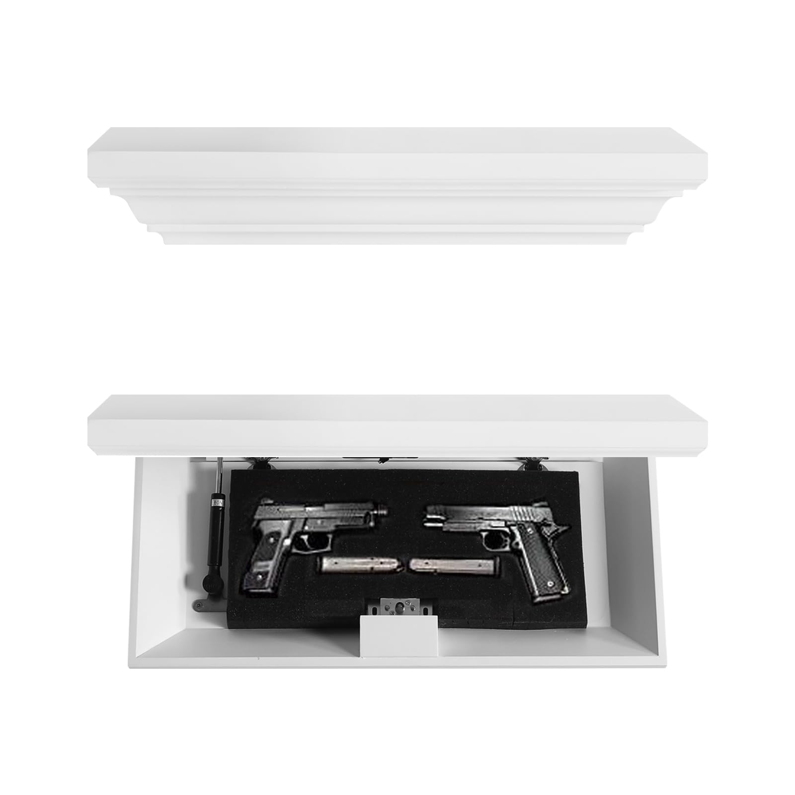 Hidden Gun Shelf with RFID Lock & Secret Trap Door - White Floating Shelf for Living Room, Bedroom, Office - Secure Firearm Storage & Discreet Home Decor