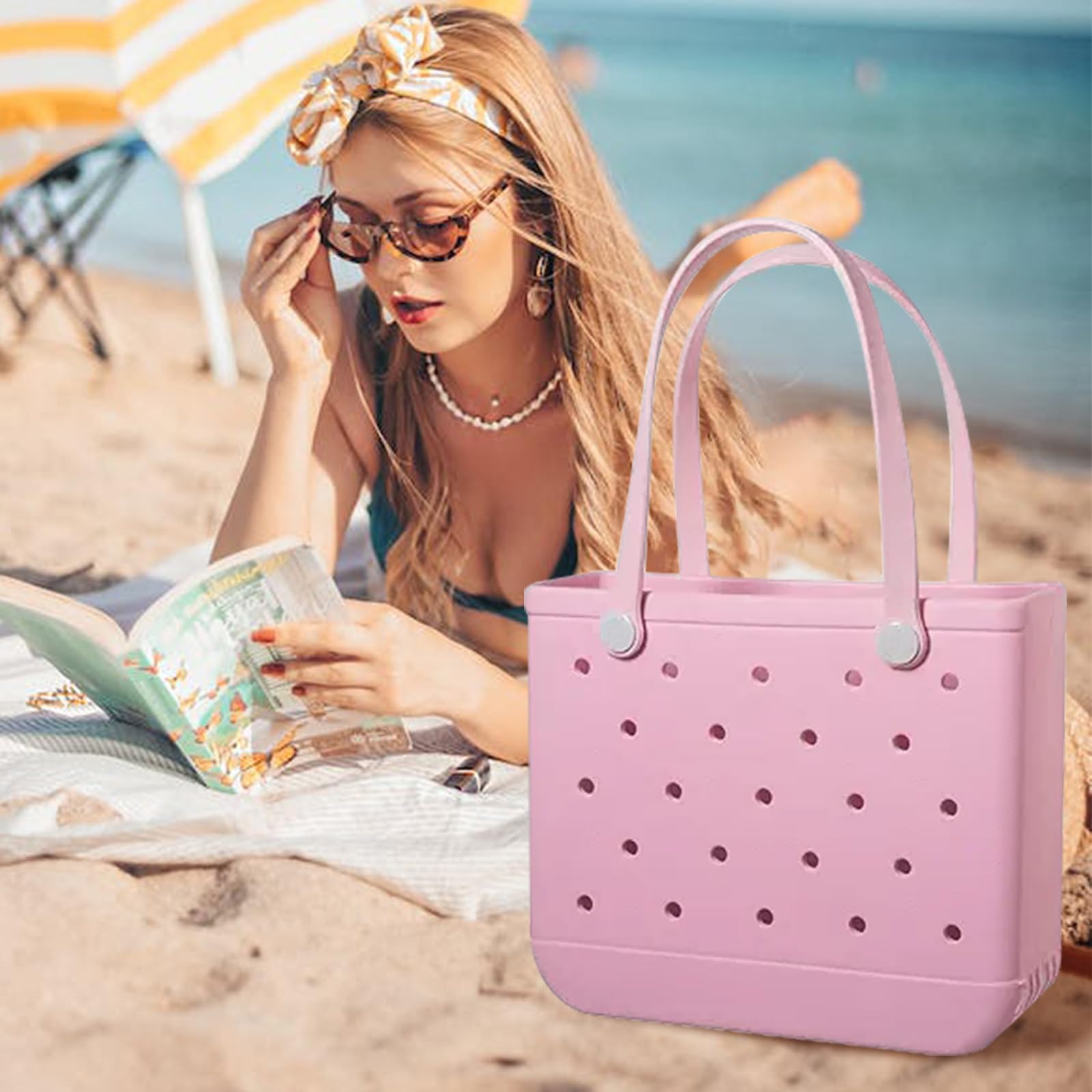 Waterproof Small Rubber Beach Tote Bag for Women - Pool, Travel, Sports