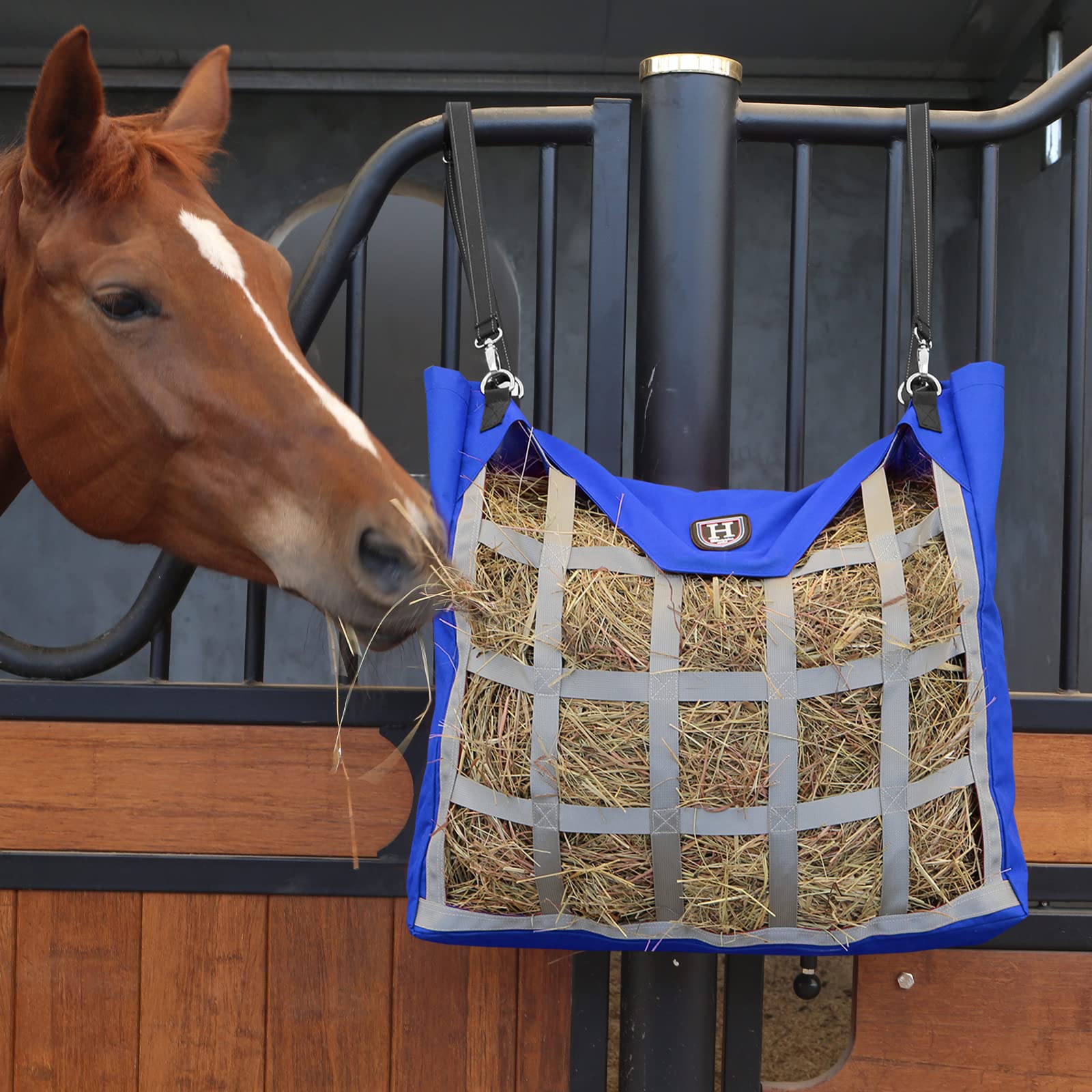 Premium Durable Horse Hay Bag - Slow Feed Hay Net with Waterproof Fabric, Large Capacity Horse Tote for Stable & Pasture (Blue) | Ideal for Grazing Control & Equine Feeding Solutions