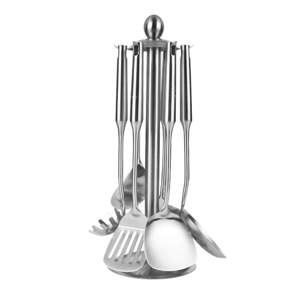 Premium 7-Piece Stainless Steel Kitchen Utensil Set - Soup Ladle, Slotted Spoon, Turner Spatula, Pasta Server & More for Cooking, Baking & Serving - Ideal for Home Chefs & Professional Kitchens