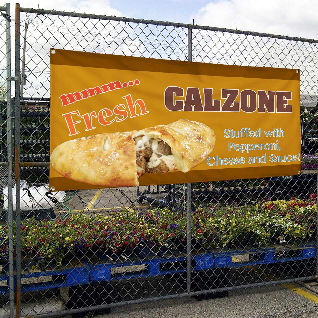Custom Vinyl Banner - 48x96 Inches Weatherproof Outdoor Sign with 8 Grommets | Restaurant, Food & Industrial Use | Perfect for Pepperoni, Cheese & Sauces Promotion | Durable Yard Sign for Business Advertising