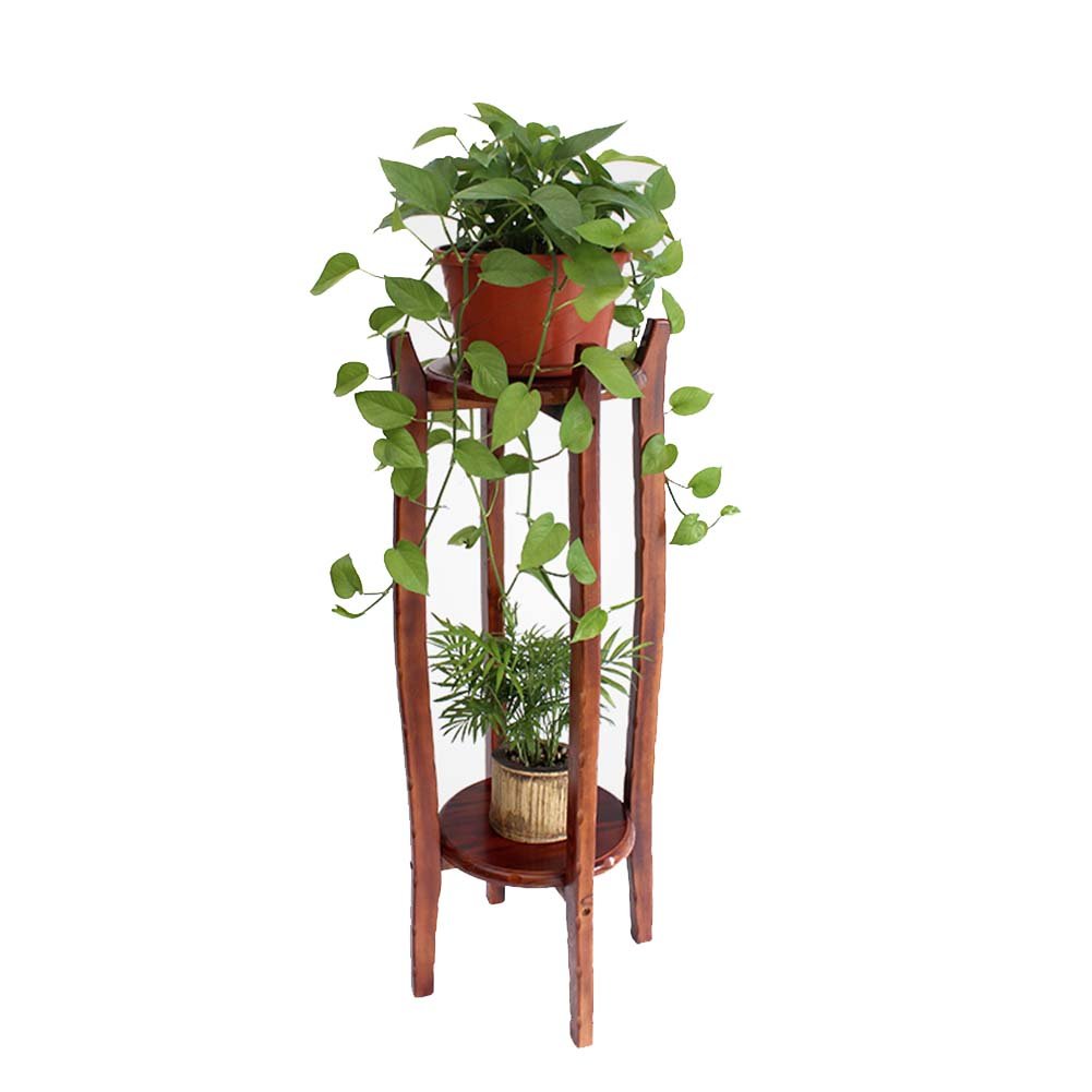 Wooden Flower Pot Stand - Double Tier Plant Display Rack for Indoor & Outdoor Use - Balcony, Garden, Patio Decor - Perfect for Succulents, Flowers & Plants - Floor-Standing Brown Shelf (Color: L)