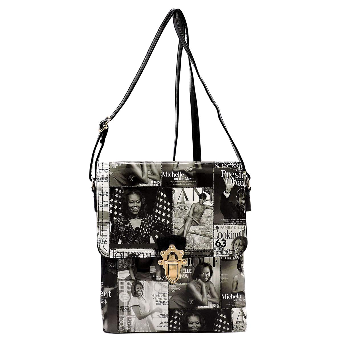 Stylish Glossy Magazine Cover Collage Crossbody Handbag - Michelle Obama Inspired Purse for Women, Perfect for Work, Travel & Evening Events