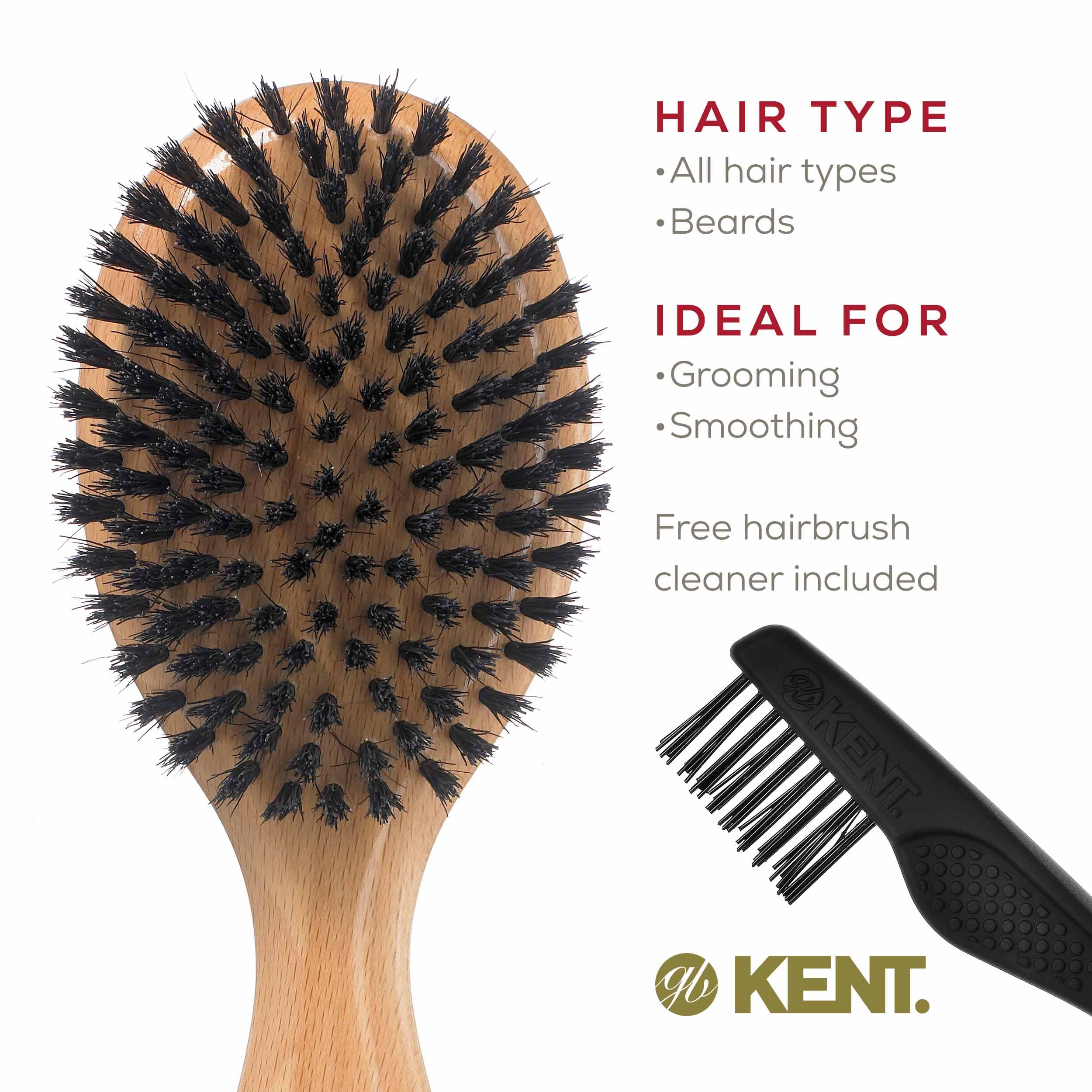 Kent OG1 Boar Bristle Hair & Beard Brush for Men - Grooming & Scalp Care at Home