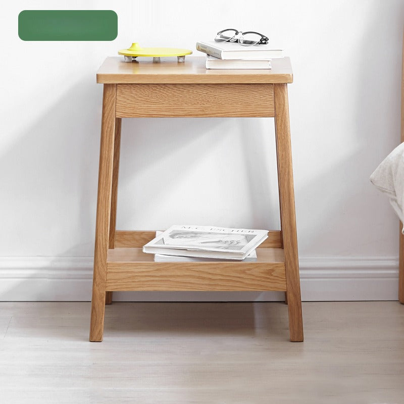 Solid Oak Wood Side Table with Double Layer Shelf - Perfect for Living Room, Bedroom, or Office Decor
