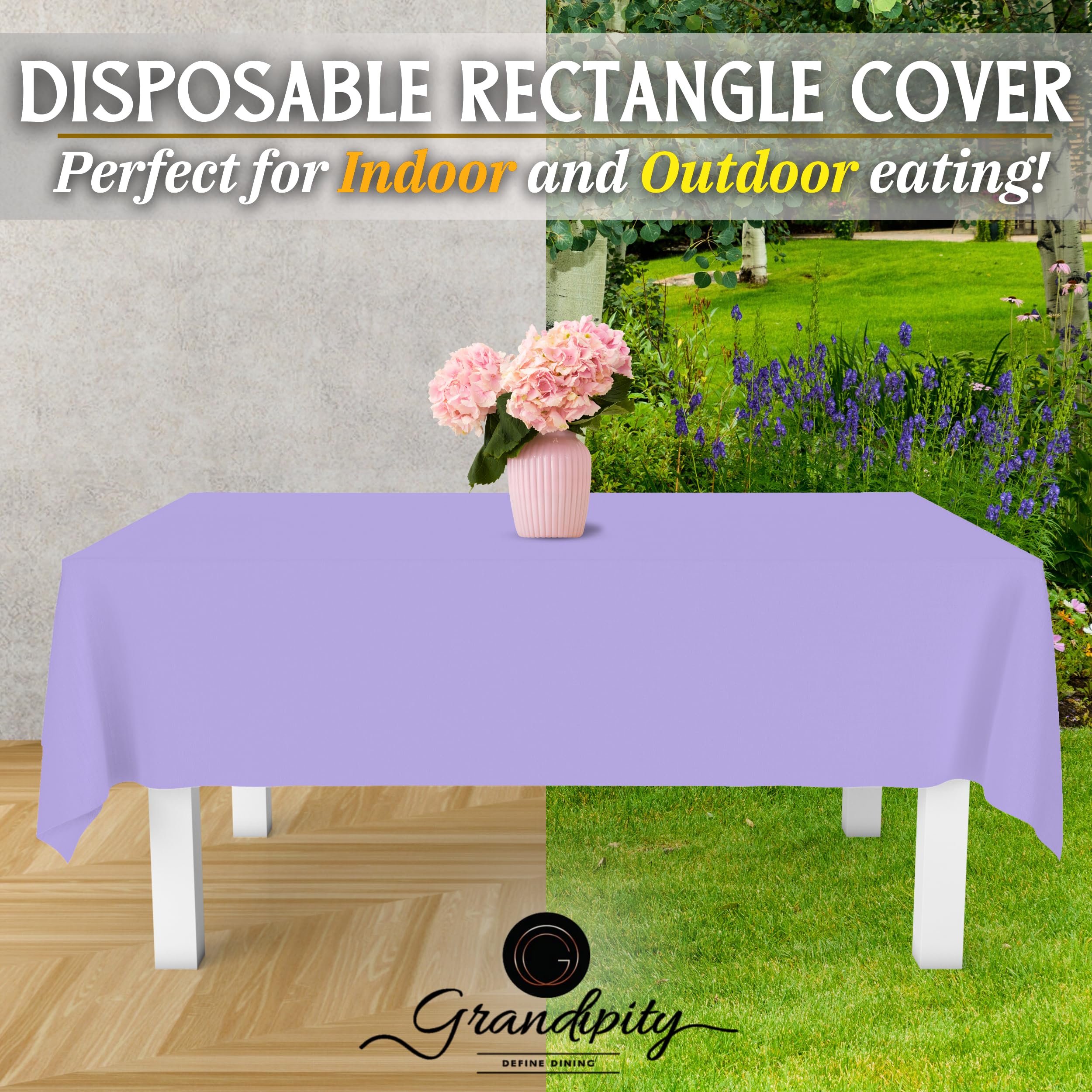 Premium Disposable Plastic Tablecloth - Lavender (6 Pack) 54x108 Inch Rectangle Table Cover for Parties, Picnics & Events - Fits 6ft to 8ft Tables - Waterproof & Easy Clean for Indoor/Outdoor Use
