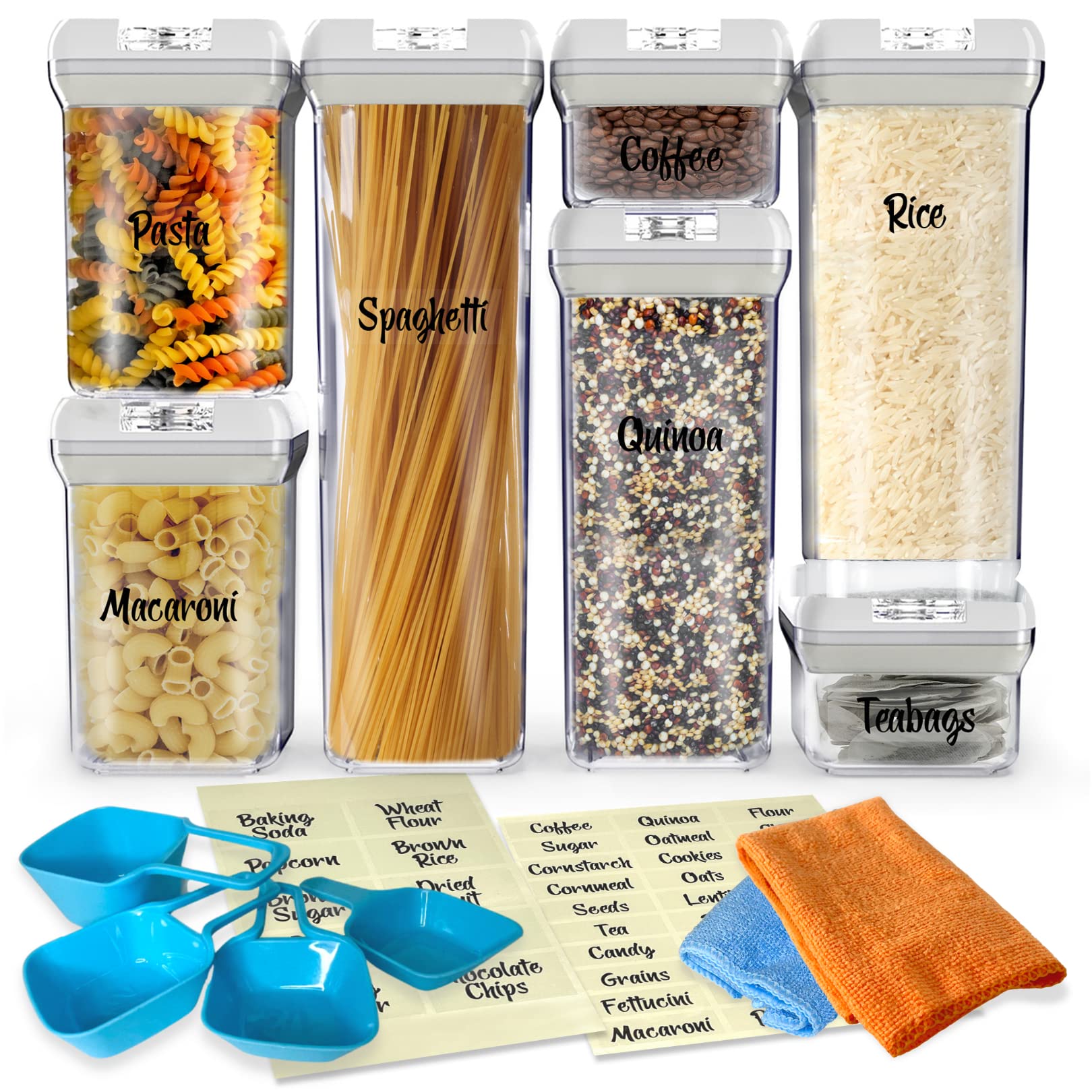Neatrix 7-Piece Airtight Food Storage Containers Set - BPA-Free Clear Plastic Canisters with Lids for Dry Food, Pantry & Kitchen Organization | Stackable Space-Saving Design for Flour, Sugar, Cereal, Coffee, Rice & Baking Supplies Storage