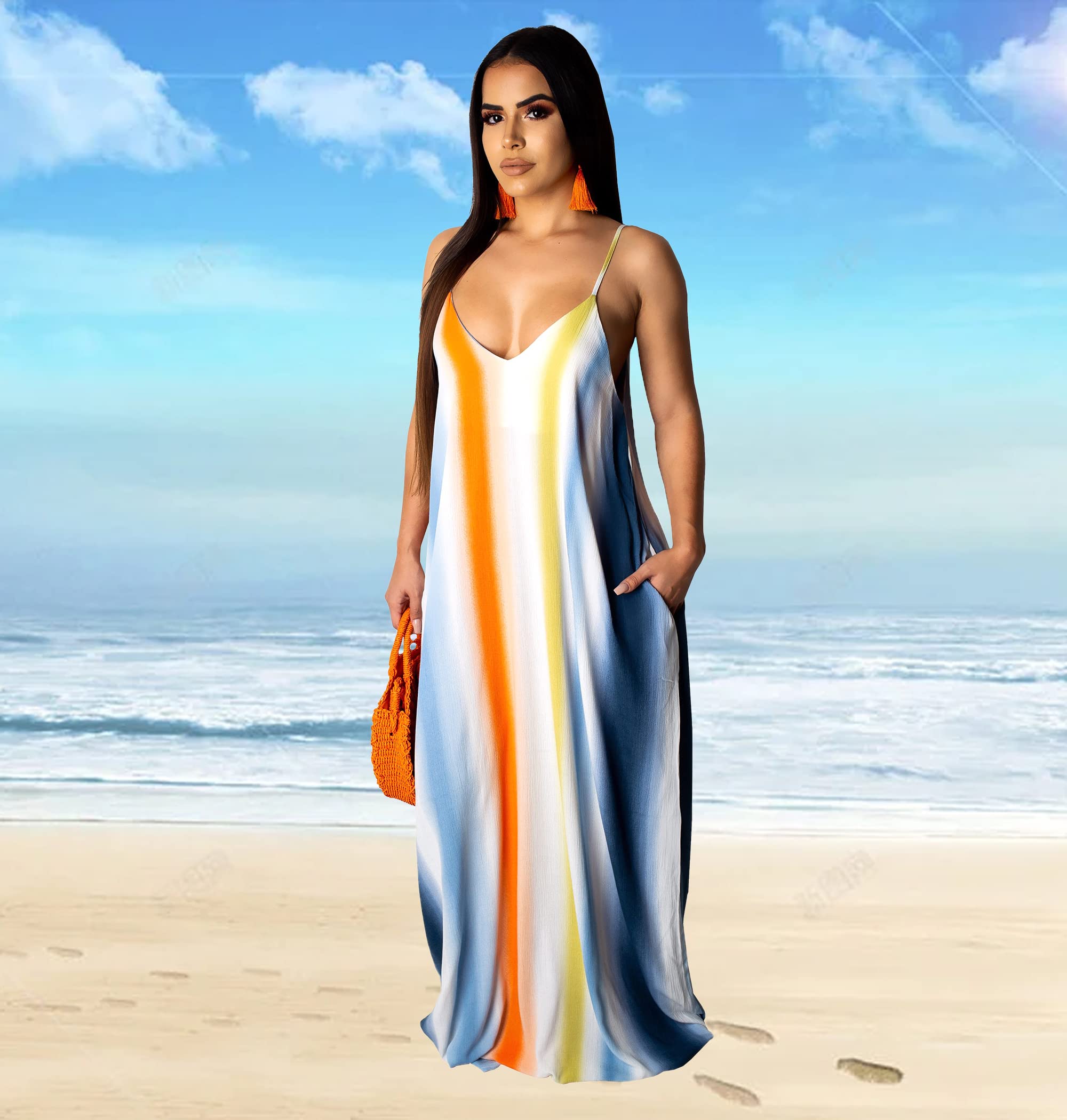 BessCops Women's Summer Maxi Dress 2025 - Plus Size Casual Sundress, Sleeveless Loose Long Dress with Pockets | Beach Vacation, Party Wear, Everyday Outfit