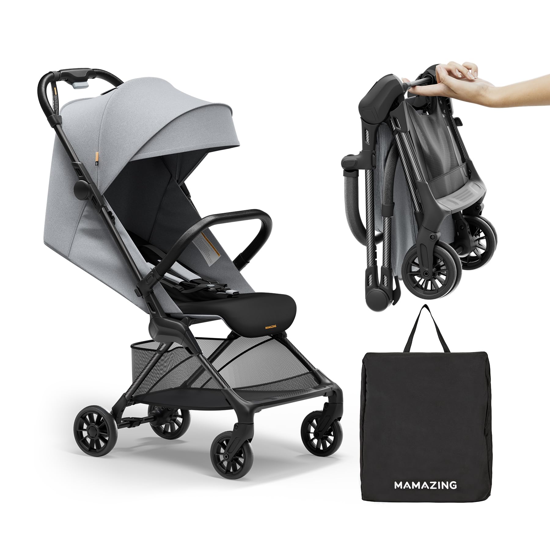 Ultra-Lightweight Baby Stroller for Airplane Travel - Compact Foldable Toddler Stroller with Carbon Fiber Frame & UPF 50+ Sun Protection - Only 9.9 lbs Portable Stroller (Grey) - Perfect for Air Travel, City Walks, and Outdoor Adventures