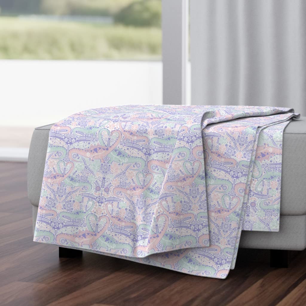 Luxe Velvet Throw Blanket 50x70 Inches - Scandinavian Dinosaur Floral Pastel Print Blanket for Sofa, Bed & Nursery Decor | Soft Cozy Home Accessories