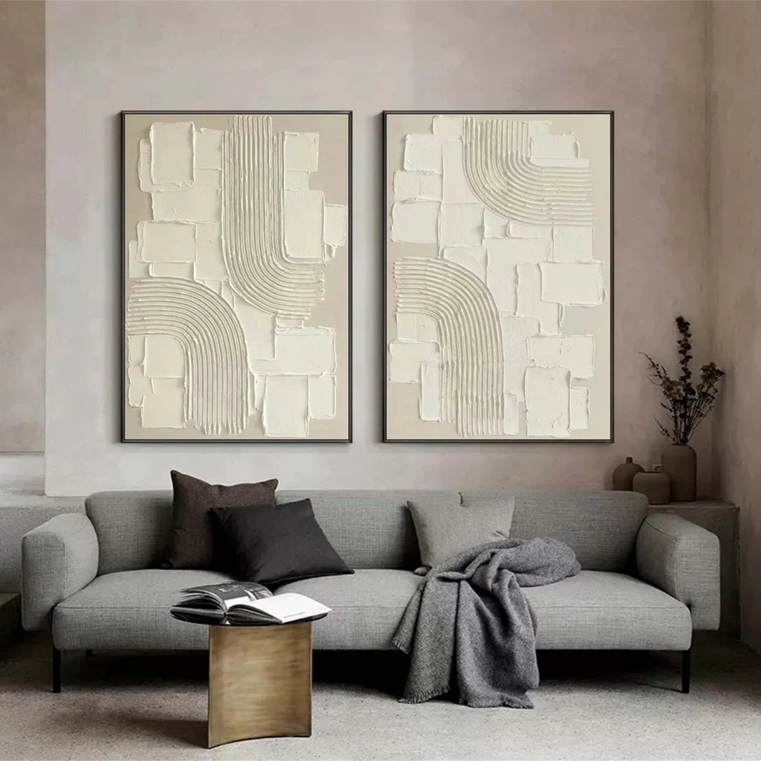Abstract Tranquility Wall Art Set of 2 - Modern Minimalist Canvas Paintings for Living Room, Bedroom & Office Decor - #WS115