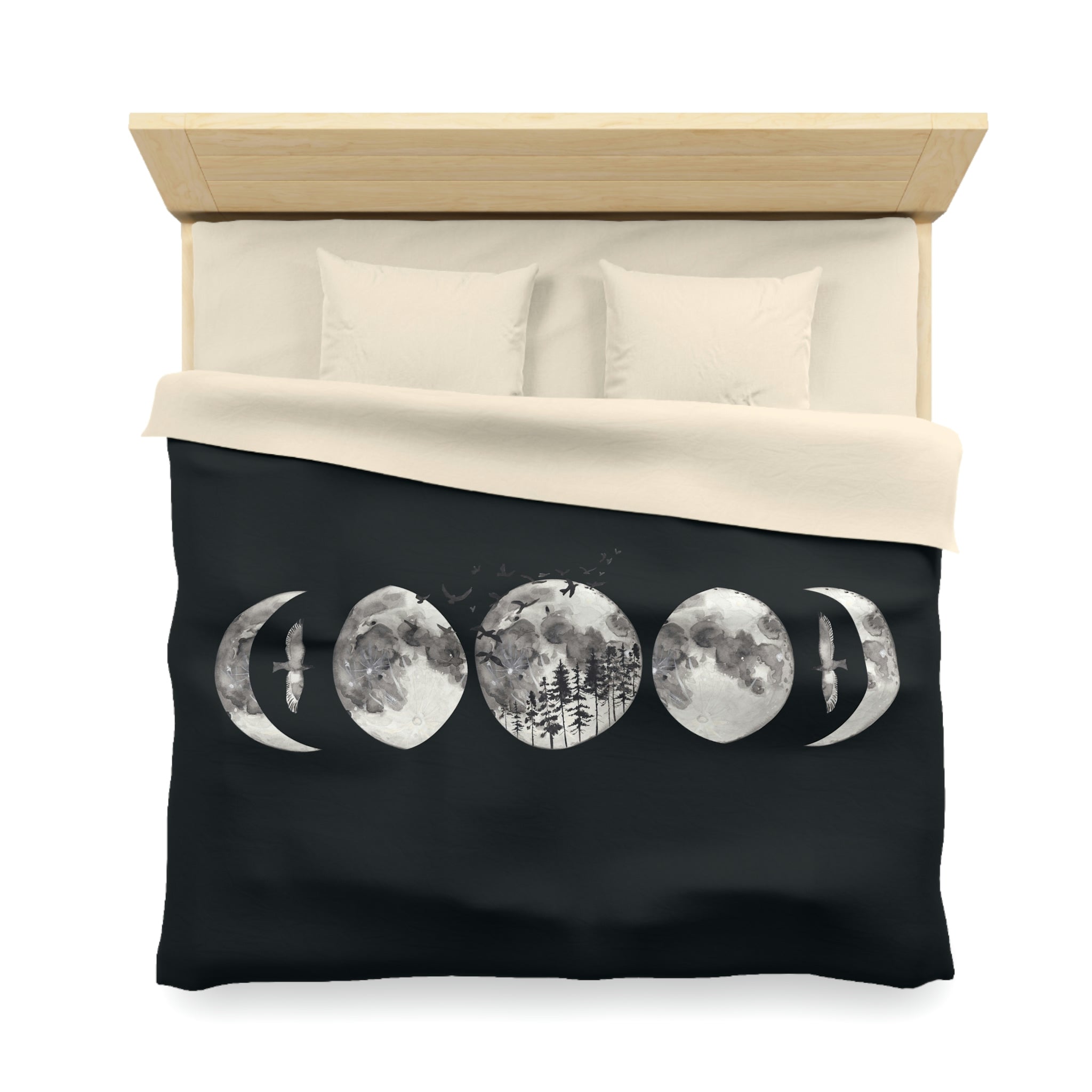 Moon Phases Microfiber Duvet Cover Set - Celestial Themed Bedding for Cozy Bedrooms | Perfect for Astronomy Lovers & Stargazing Decor
