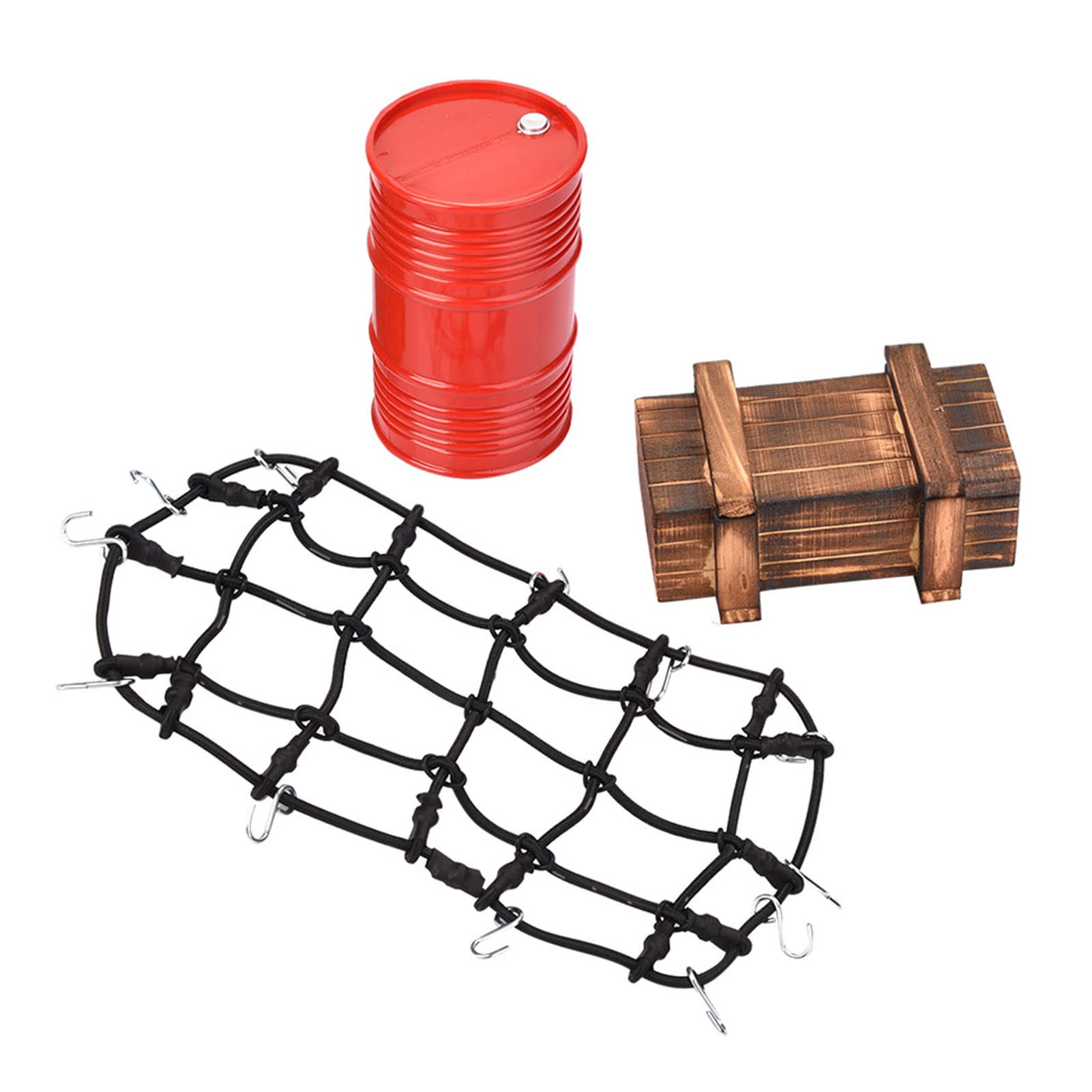 1:10 Scale RC Decor - Wooden Box, Loading Net & Oil Drum Set for Crawler RC - Perfect for RC Model Displays, DIY Projects & Home Decoration