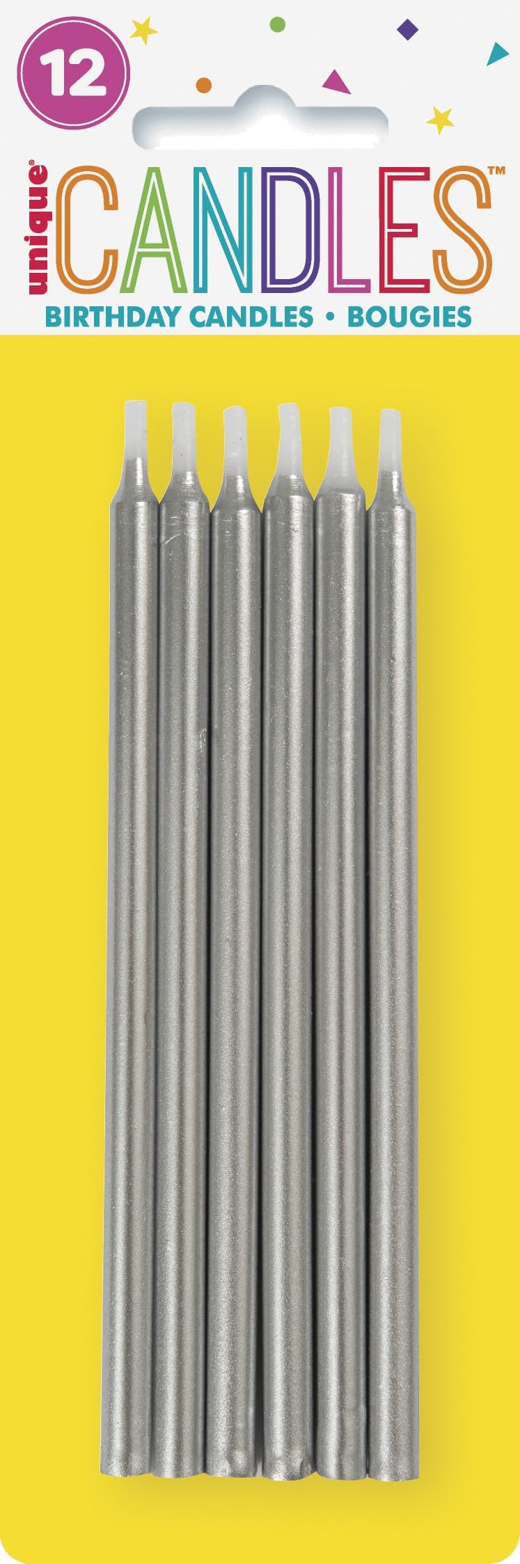 Elegant Silver Birthday Candles - 5 Inch Pack of 12 - Shiny Metallic Finish - Perfect for Birthday Cakes, Anniversary Parties & Special Celebrations - Premium Decorative Candles for Festive Occasions