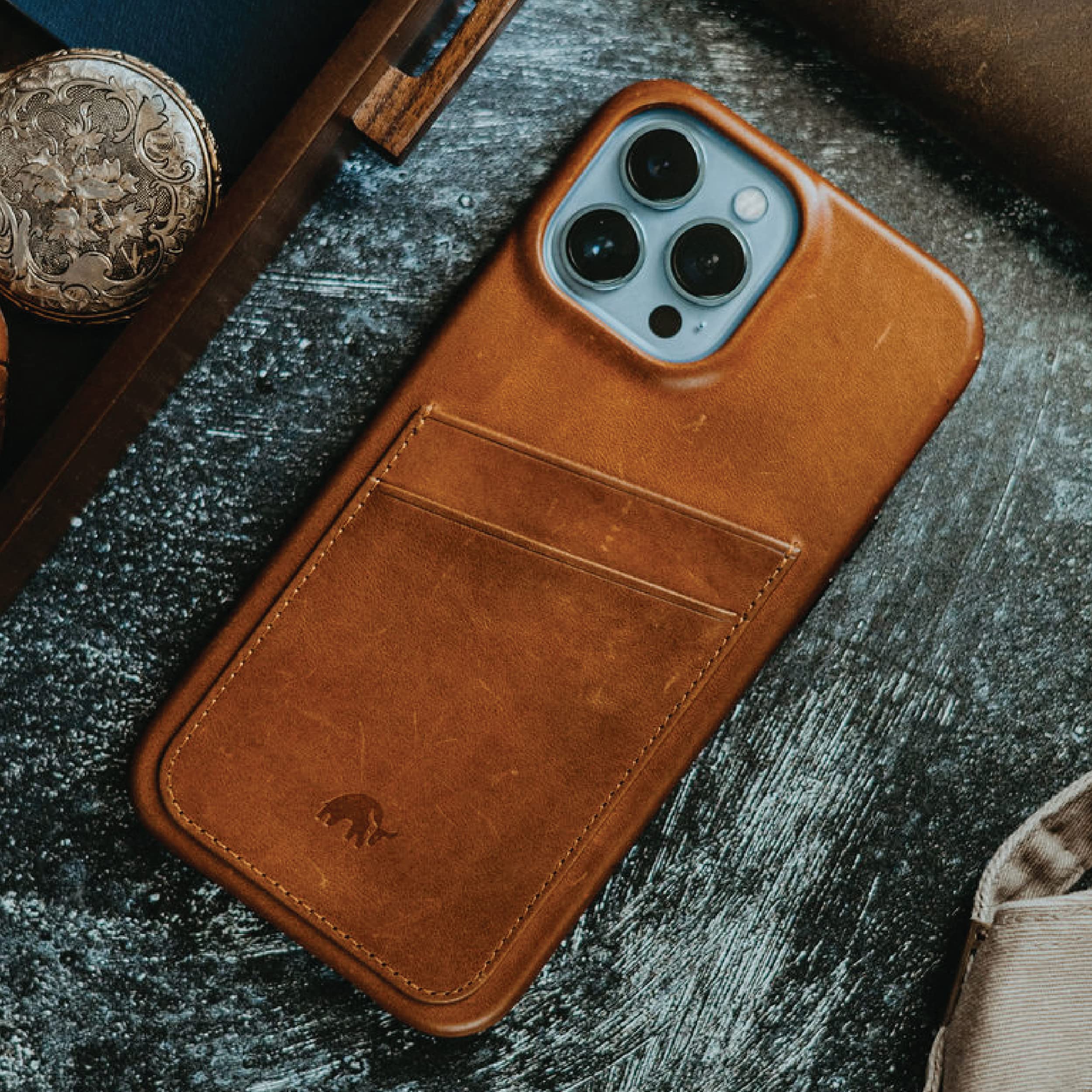 Premium Leather iPhone 13 Pro Case - Bullstrap Sienna Brown Portfolio Phone Cover | Durable Protection for Business & Travel | Compatible with Apple iPhone 13 Pro