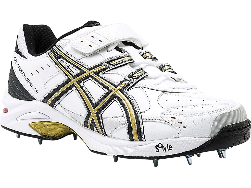 ASICS Gel Speed Menace Cricket Shoes - Metal Spikes for Men - White/Black/Gold - Lightweight Performance Footwear for Cricket Matches & Training