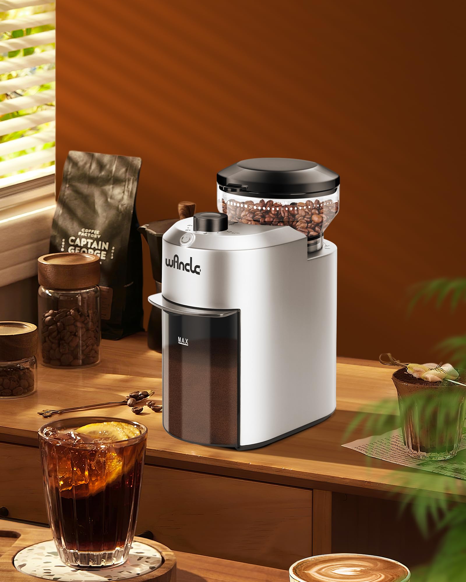Wancle Electric Burr Coffee Grinder - Adjustable 28 Precise Grind Settings for 12 Cups - Professional Coffee Bean Grinder with Stainless Steel Blades (Plastic, Silver) - Perfect for Espresso, French Press, Cold Brew & Home Coffee Brewing