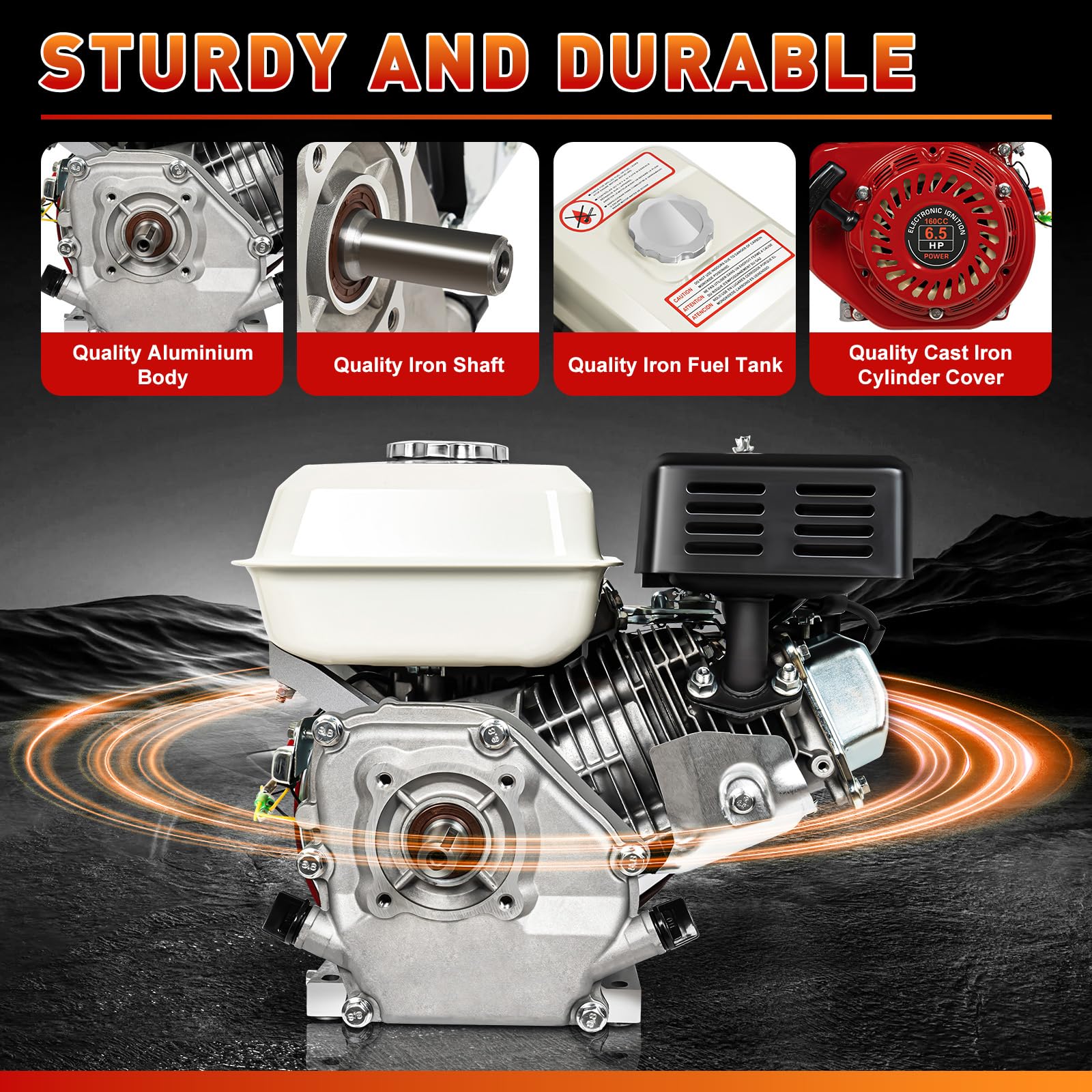 6.5HP 160CC 4-Stroke Gas Engine with Pull Start - Single Cylinder Motor for Water Pump, Agricultural Machinery, Power Tools & More - Ideal for Farming, Landscaping & Industrial Applications