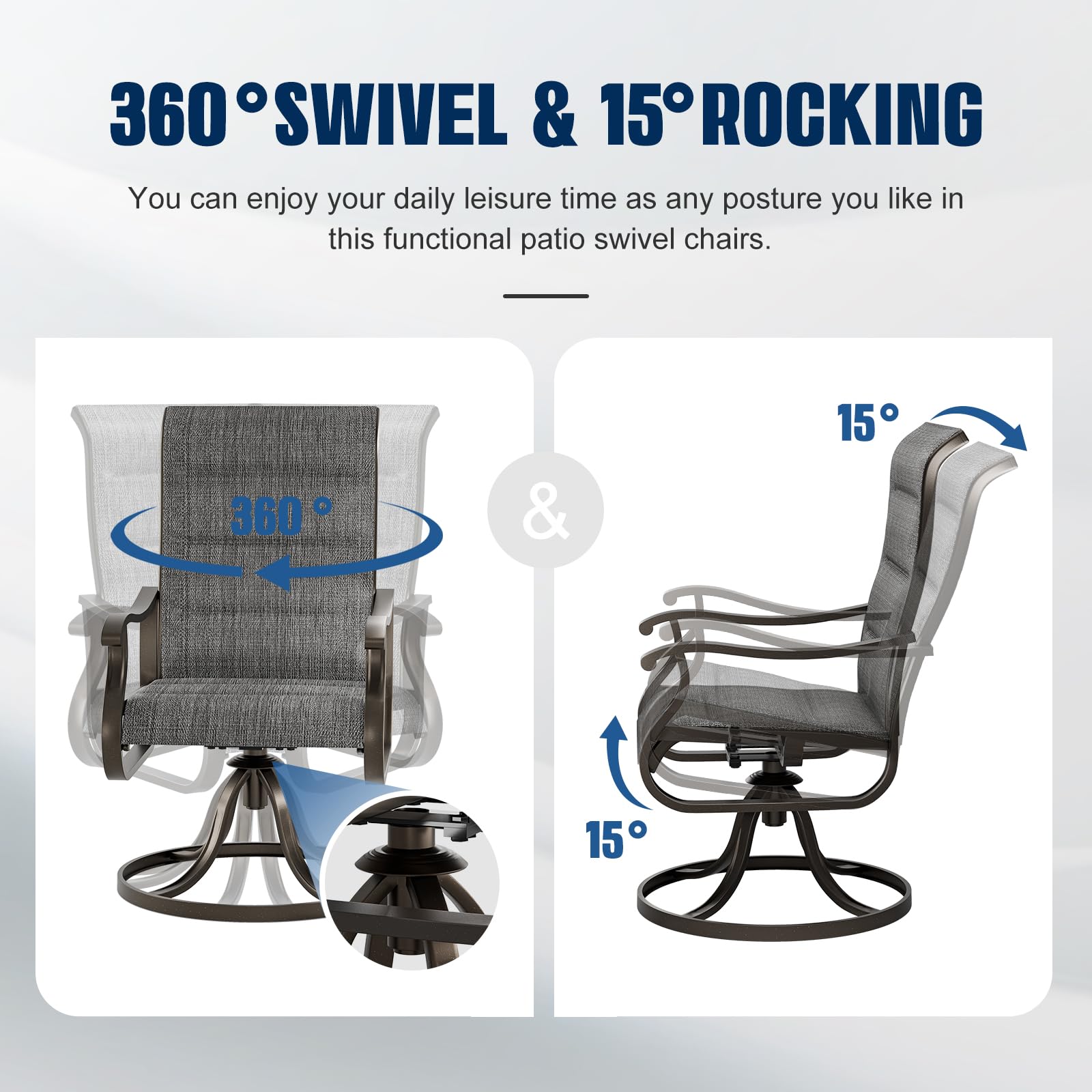 UDPATIO 2-Piece Swivel Patio Dining Chairs Set - High Back Outdoor Chairs with All-Weather Breathable Textilene Cushions & Metal Rocking Frame for Garden, Backyard, Lawn (Dark Grey) - Perfect for Outdoor Dining, Lounging, and Entertaining