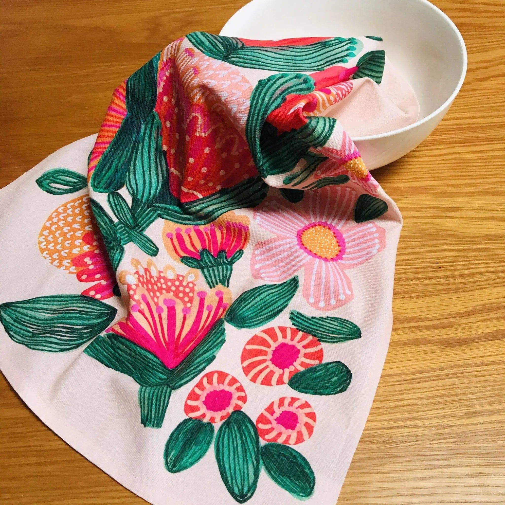 Premium Desert Flowers Printed Tea Towels - Absorbent & Durable Cotton Kitchen Towels for Dish Drying, Hand Wiping & Home Decor