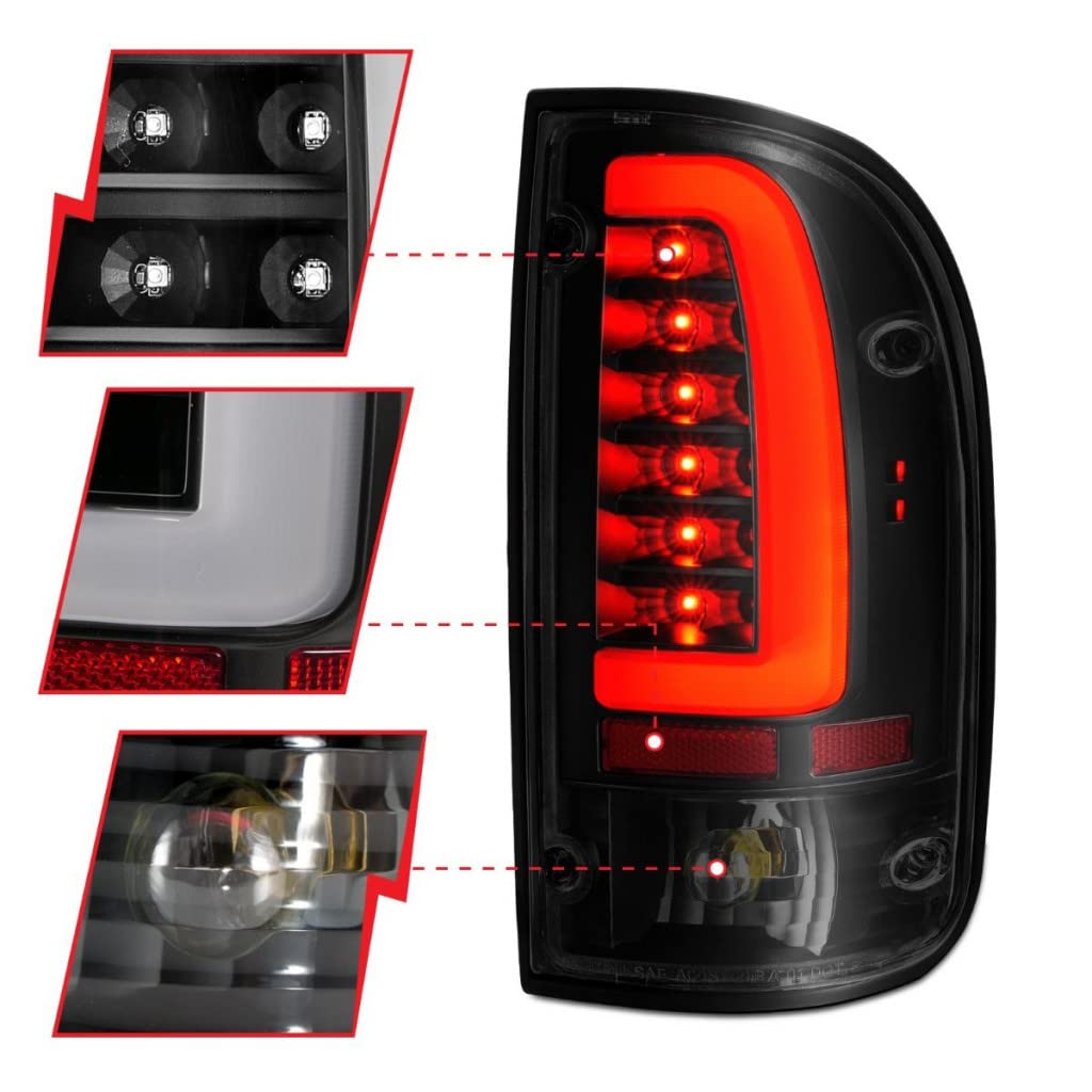 ANZO LED Tail Lights for Toyota Tacoma 1995-2004 - Black Housing with Smoke Lens (Pair) | 311354 | Upgrade Your Truck's Style & Visibility for Night Driving