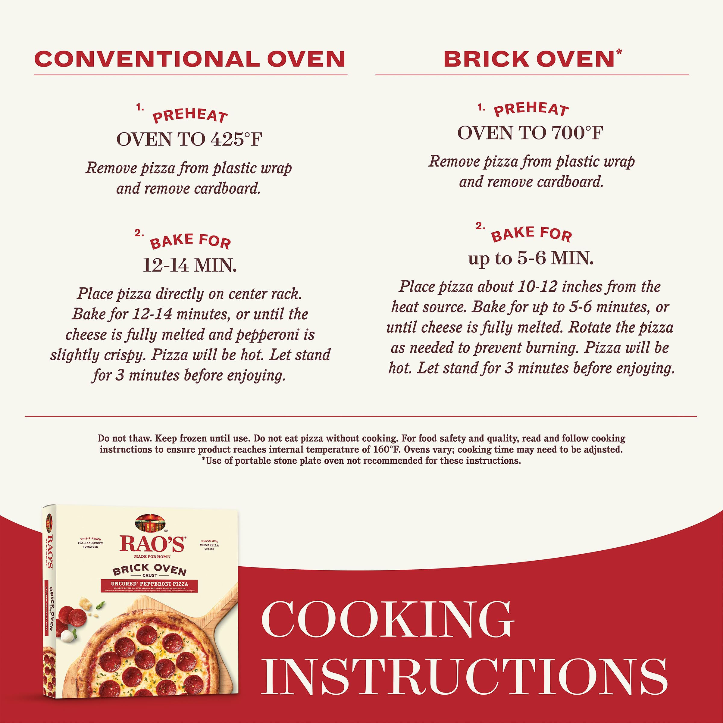 Rao's Homemade Frozen Pizza - Uncured Pepperoni, Brick Oven Crust, Premium Quality with Fresh Shredded Whole Milk Mozzarella Cheese | Perfect for Family Dinners, Game Nights & Quick Meals