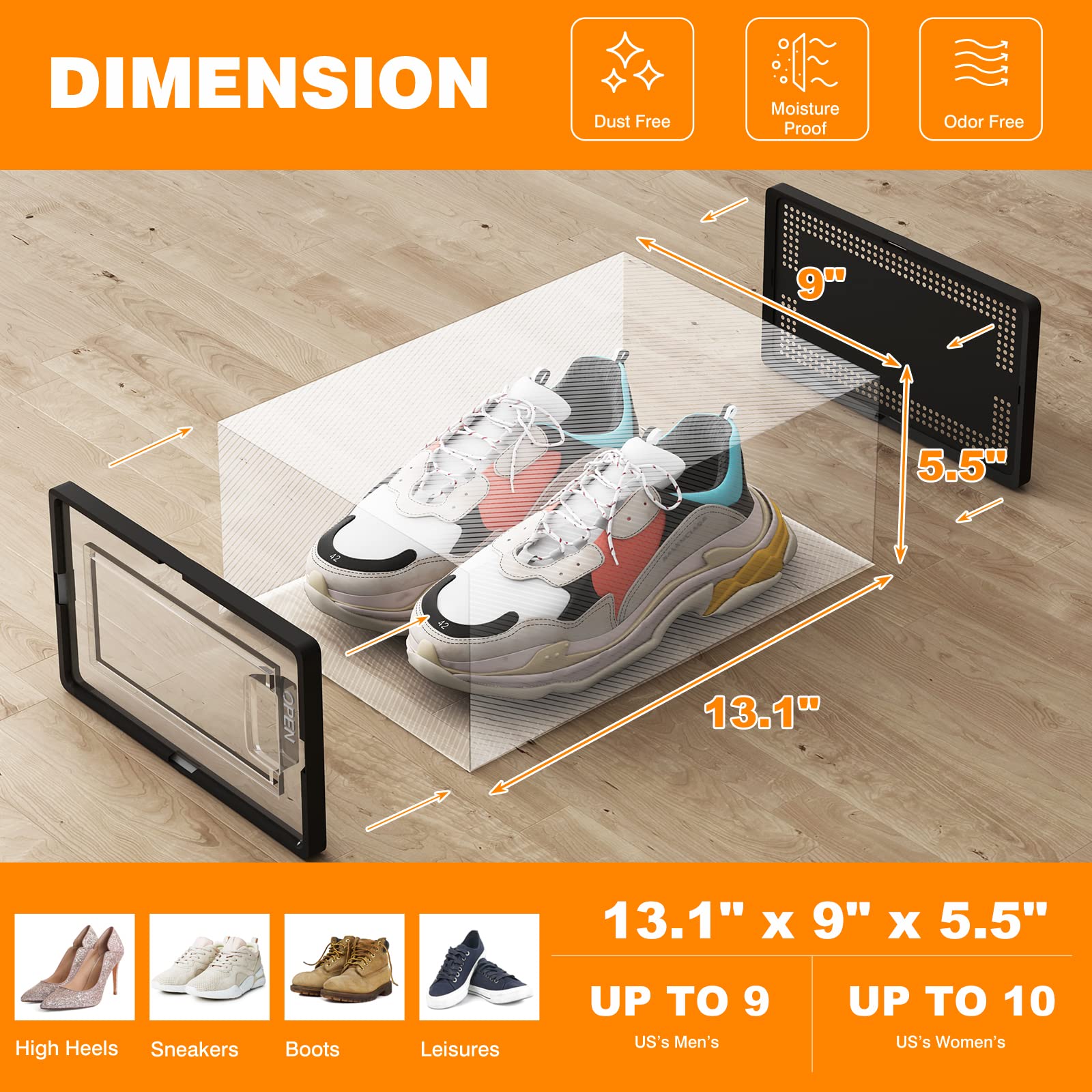 Fixwal 15-Pack Clear Stackable Shoe Storage Boxes with Lids - 13.1