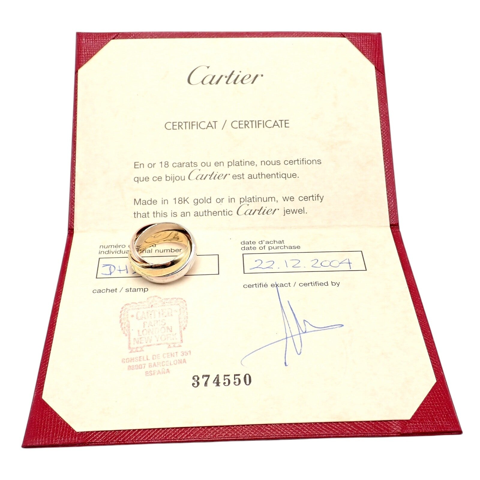 Authentic Cartier Trinity 18K Tri-Color Gold Wide Band Ring Size 55 (7.25 US) with Certificate - Luxury Wedding, Anniversary & Gift Jewelry for Women