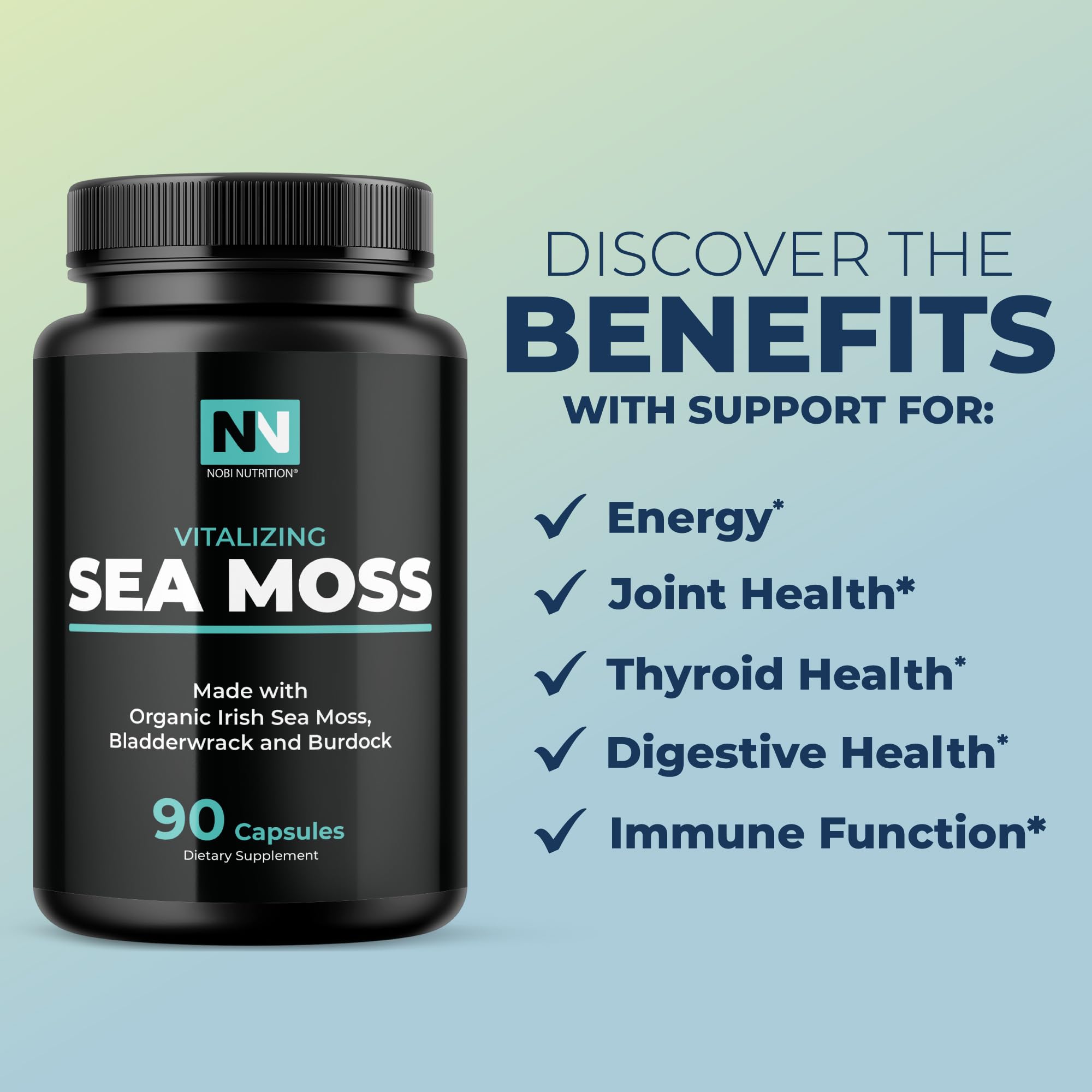 Organic Irish Sea Moss Capsules with Burdock Root & Bladderwrack Powder - 1300mg Thyroid & Immune Support Complex (90 Veggie Pills, 45-Day Supply) | Rich in Iodine for Energy, Metabolism & Detox | Perfect for Daily Wellness & Holistic Health Routines